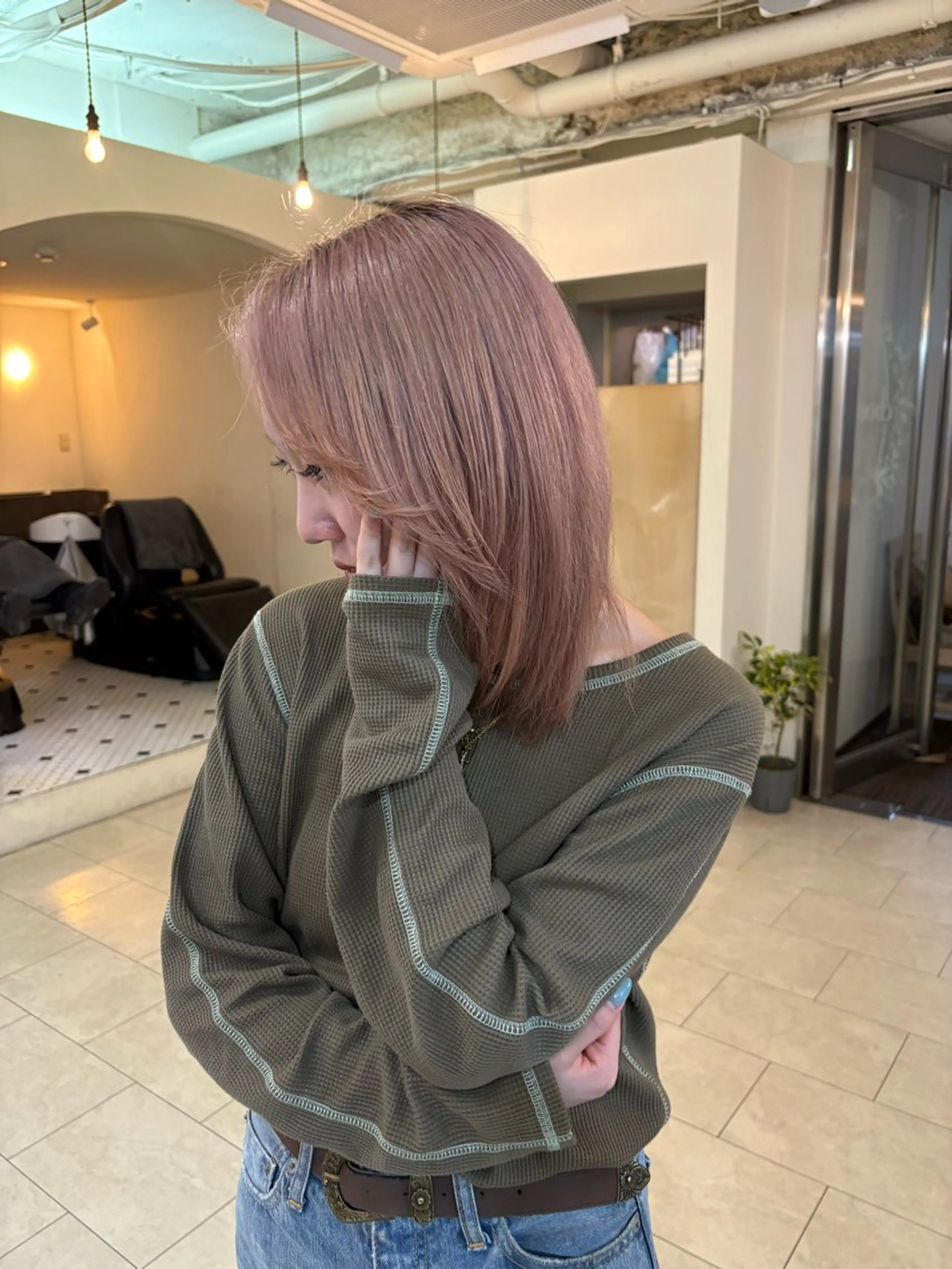 セミロング カラー ベージュカラー ピンクカラー ピンクベージュ ヘアカラー トリートメント 🫧透明感ボブ/ ハイトーン.nanoのヘアスタイル