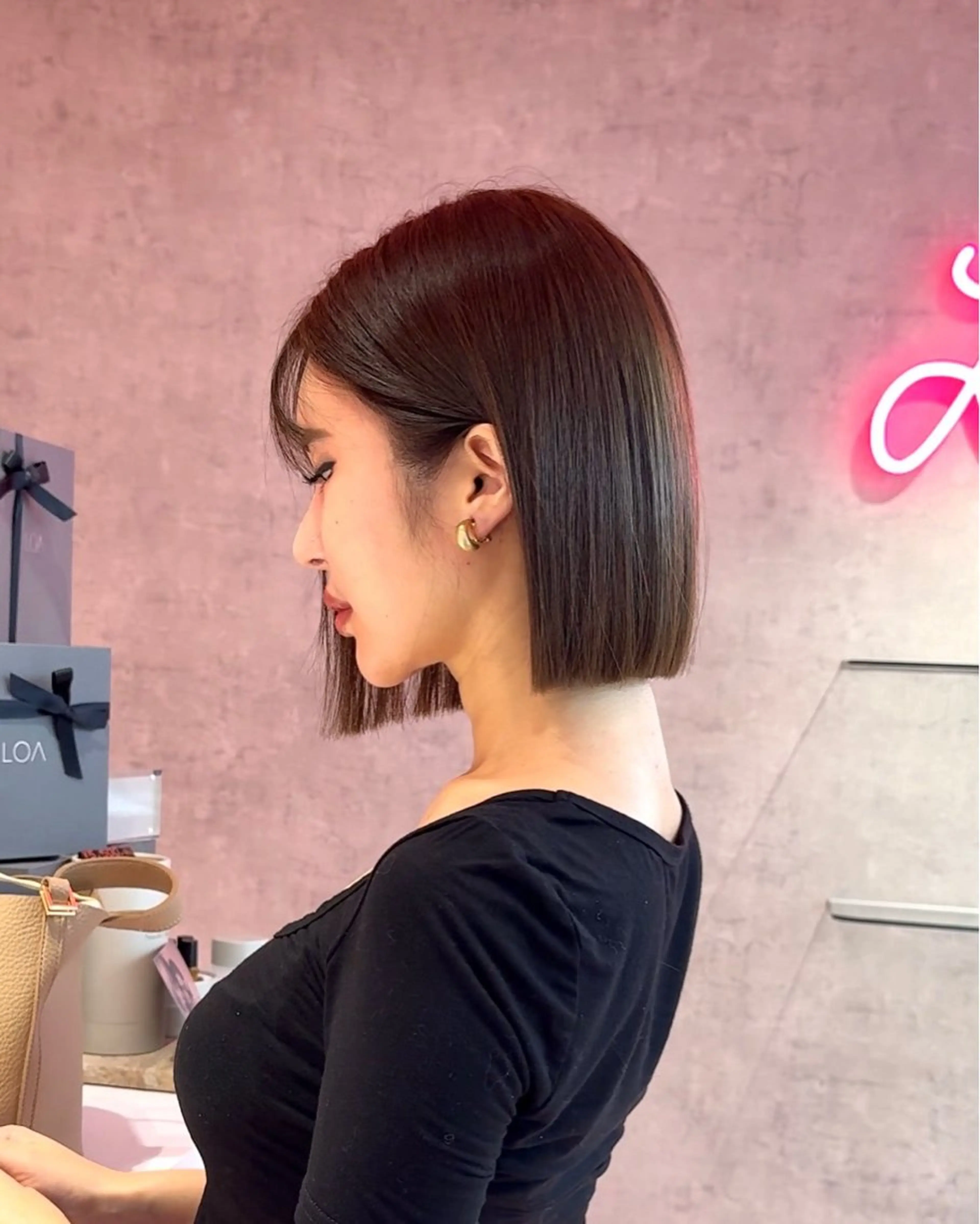 ミディアム カラー カット ヘアカラー トリートメント 山崎/ボブ縮毛矯正 レイヤー髪質改善のヘアスタイル