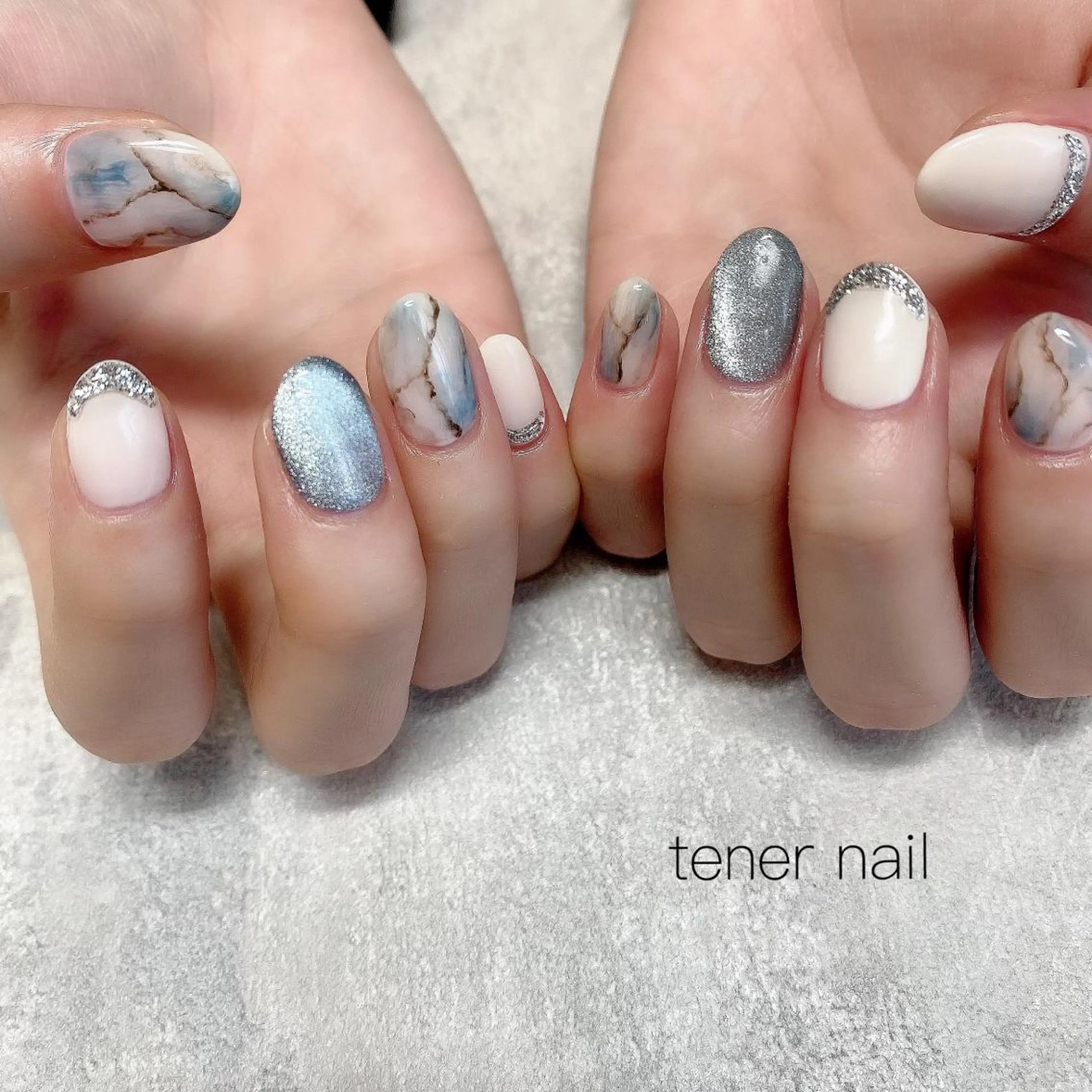 ネイル ブルー 大理石ネイル(マーブル) テネルネイル tener nailのネイルデザイン