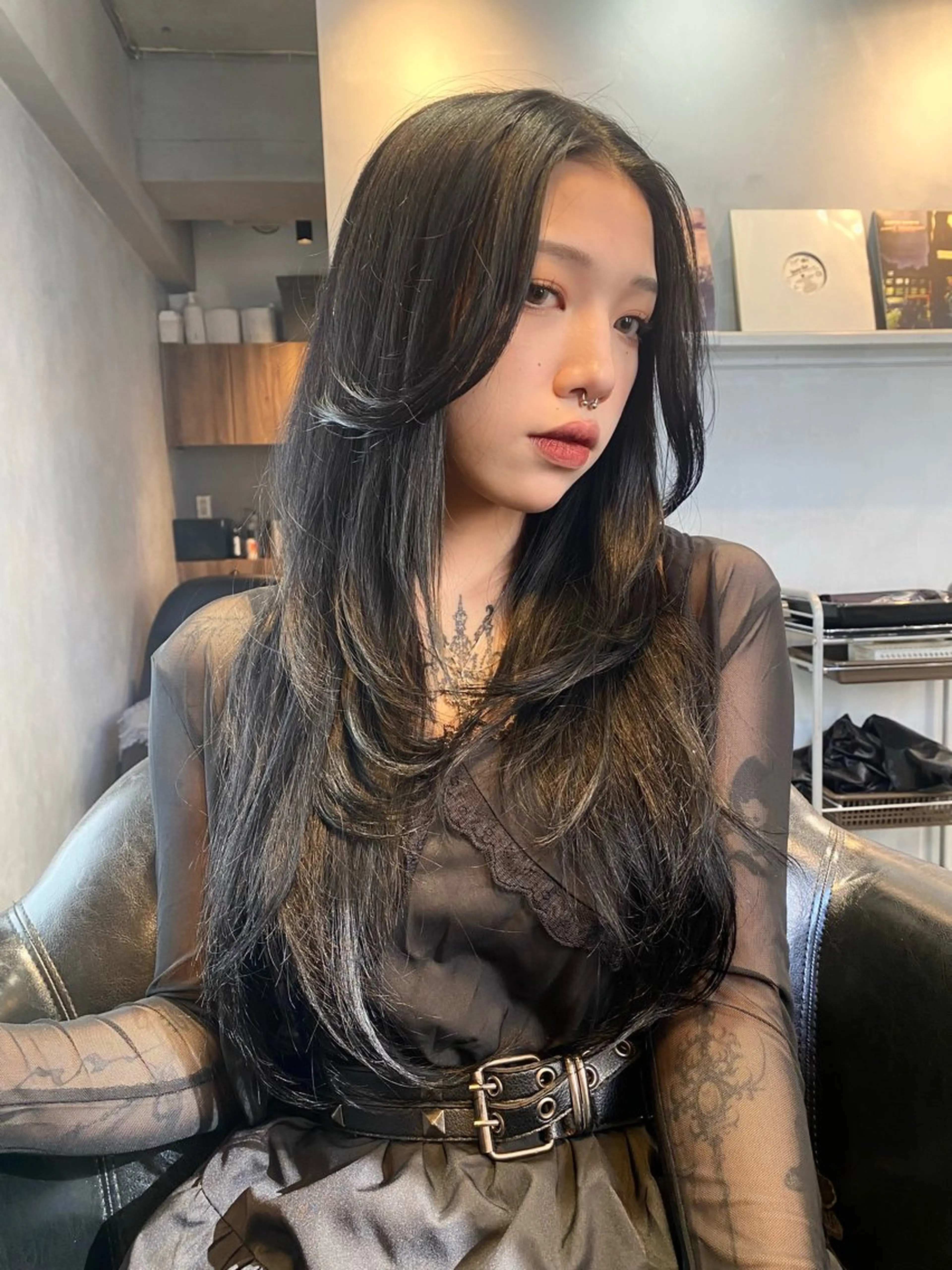 ロング ロングレイヤー ボブ エクステ ハイライト 韓国風ヘア MIYU💋💖 〈XENA渋谷本店〉のヘアスタイル