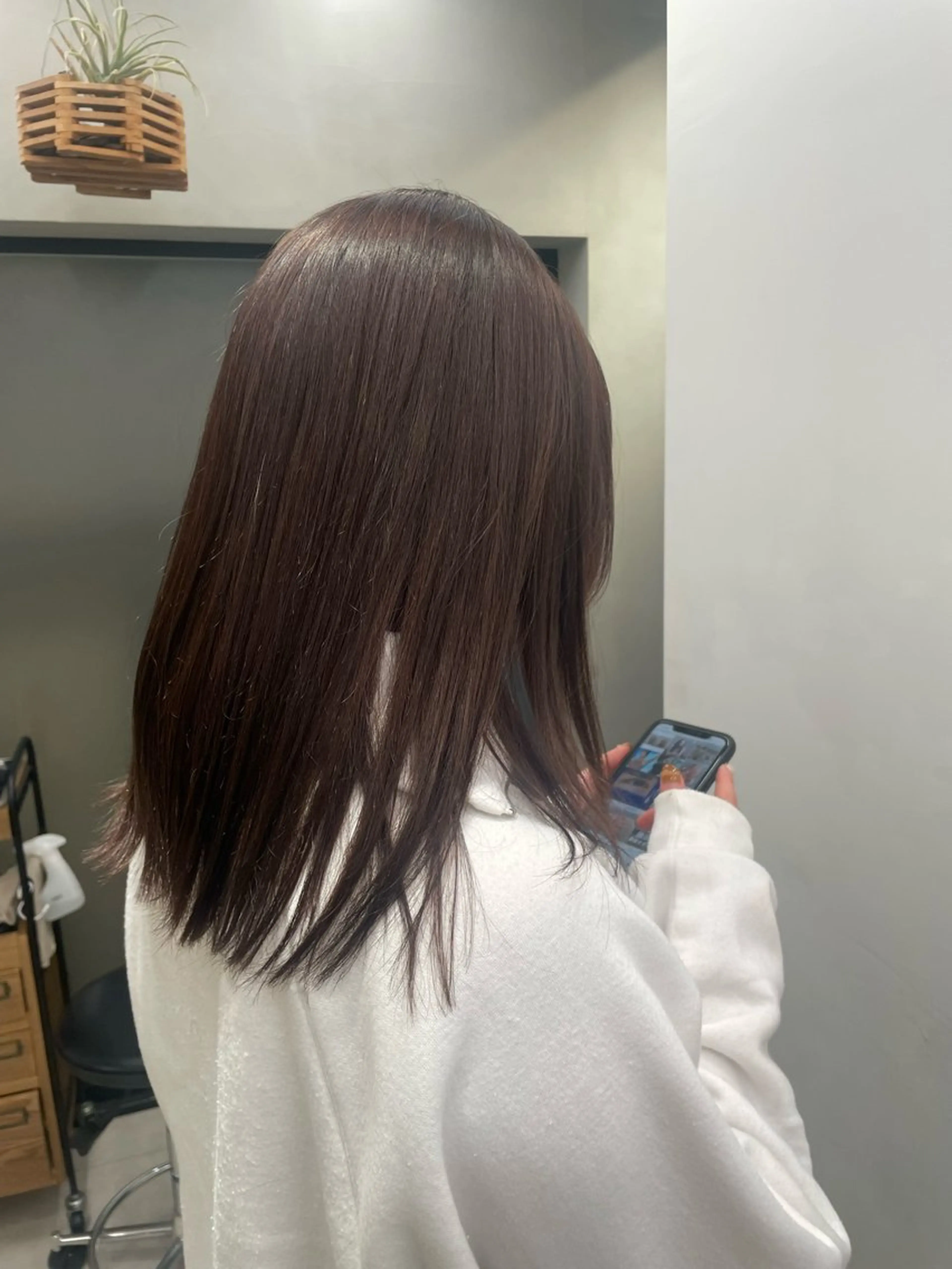 セミロング カラー パーマ ブラウンカラー 透明感カラー くすみブラウン 縮毛矯正 赤み消し×透明感 /🌙suwa🌙のヘアスタイル