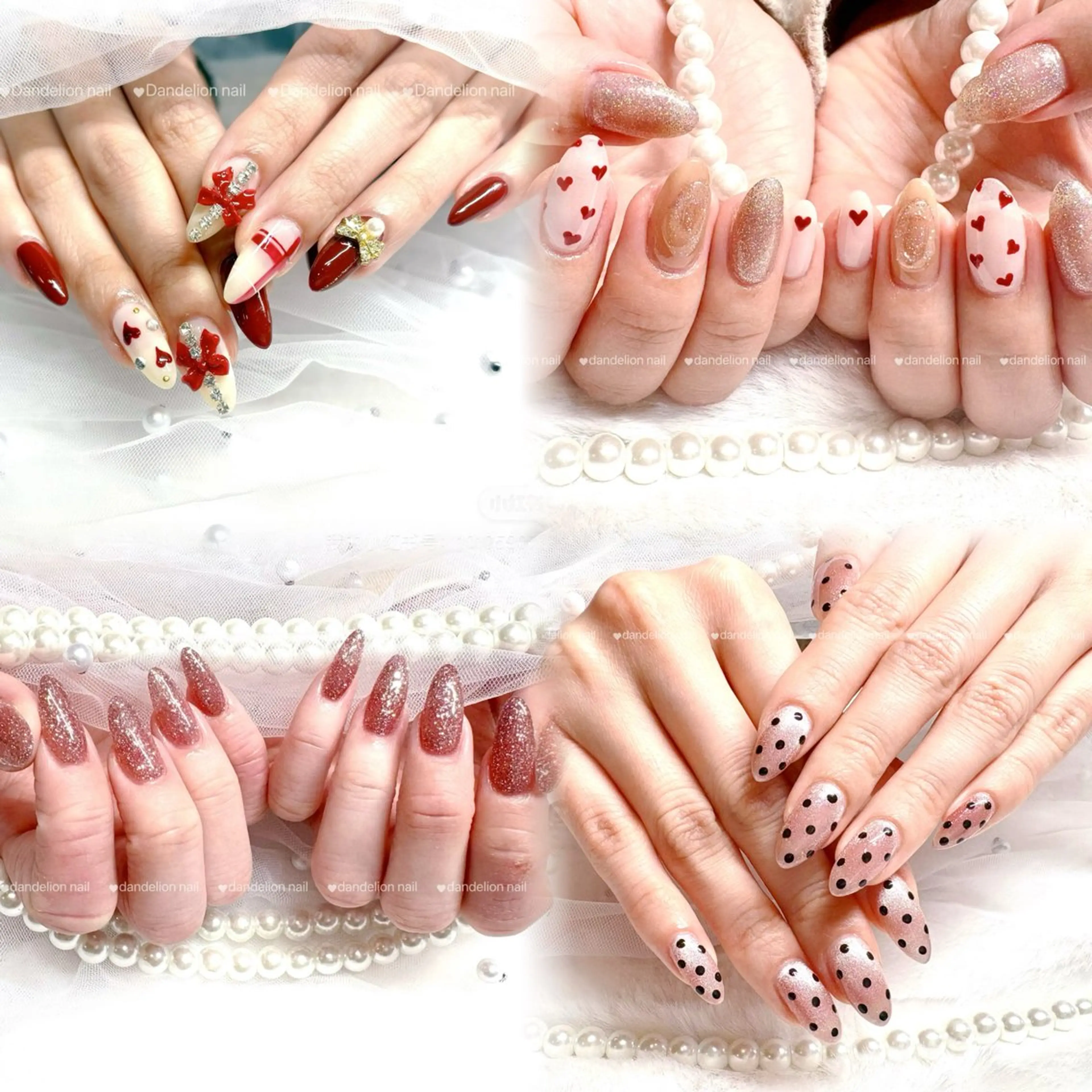 ネイル ドット ジェルネイル 持ち込み パラジェル リボン ハンドネイル dandelion nail北千住のネイルデザイン