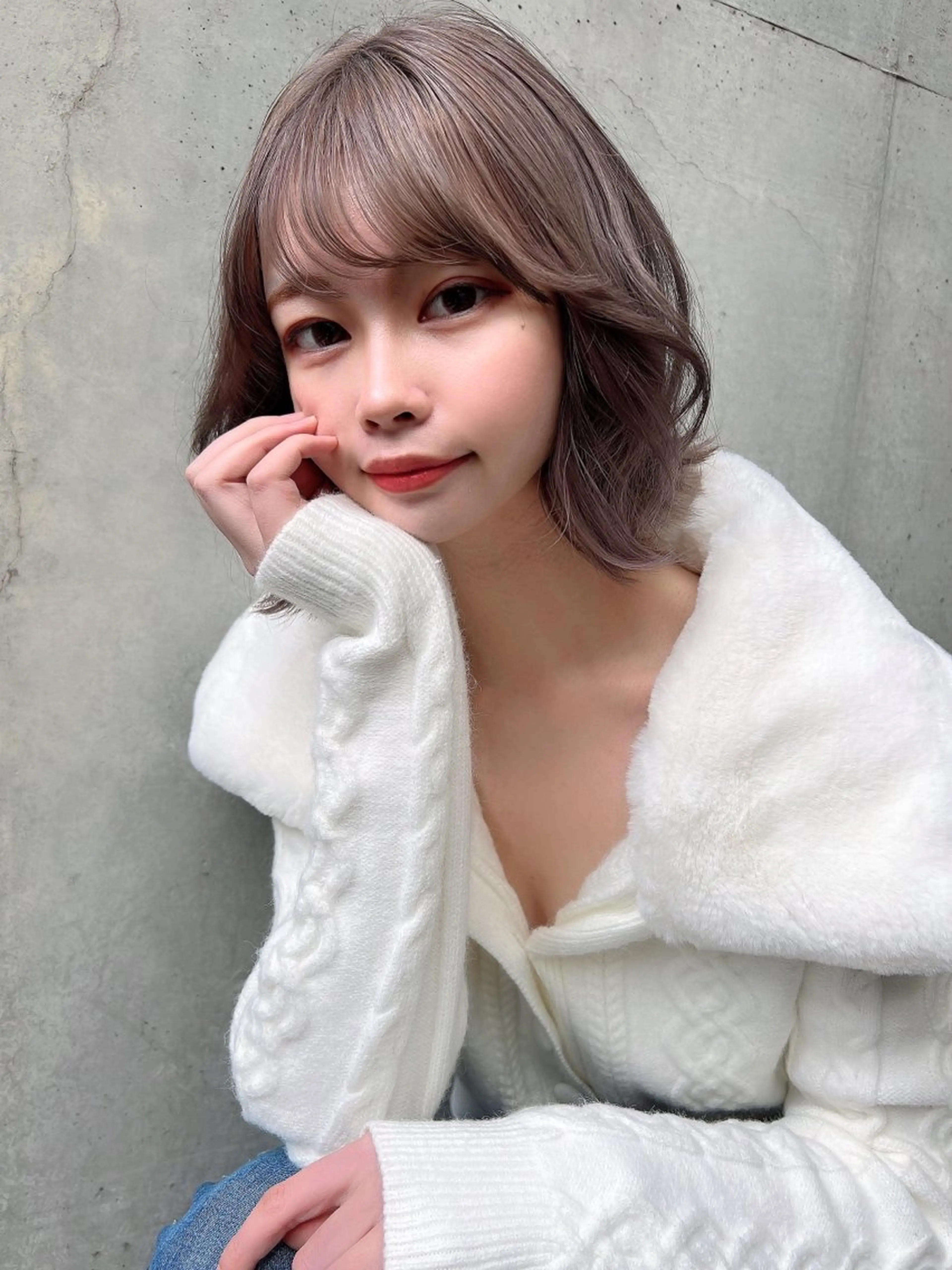 ミディアム ボブ ハイライト 髪質改善 韓国風ヘア 小顔カット 似合わせカラーの達人 ダブルカラー/森栄範のヘアスタイル