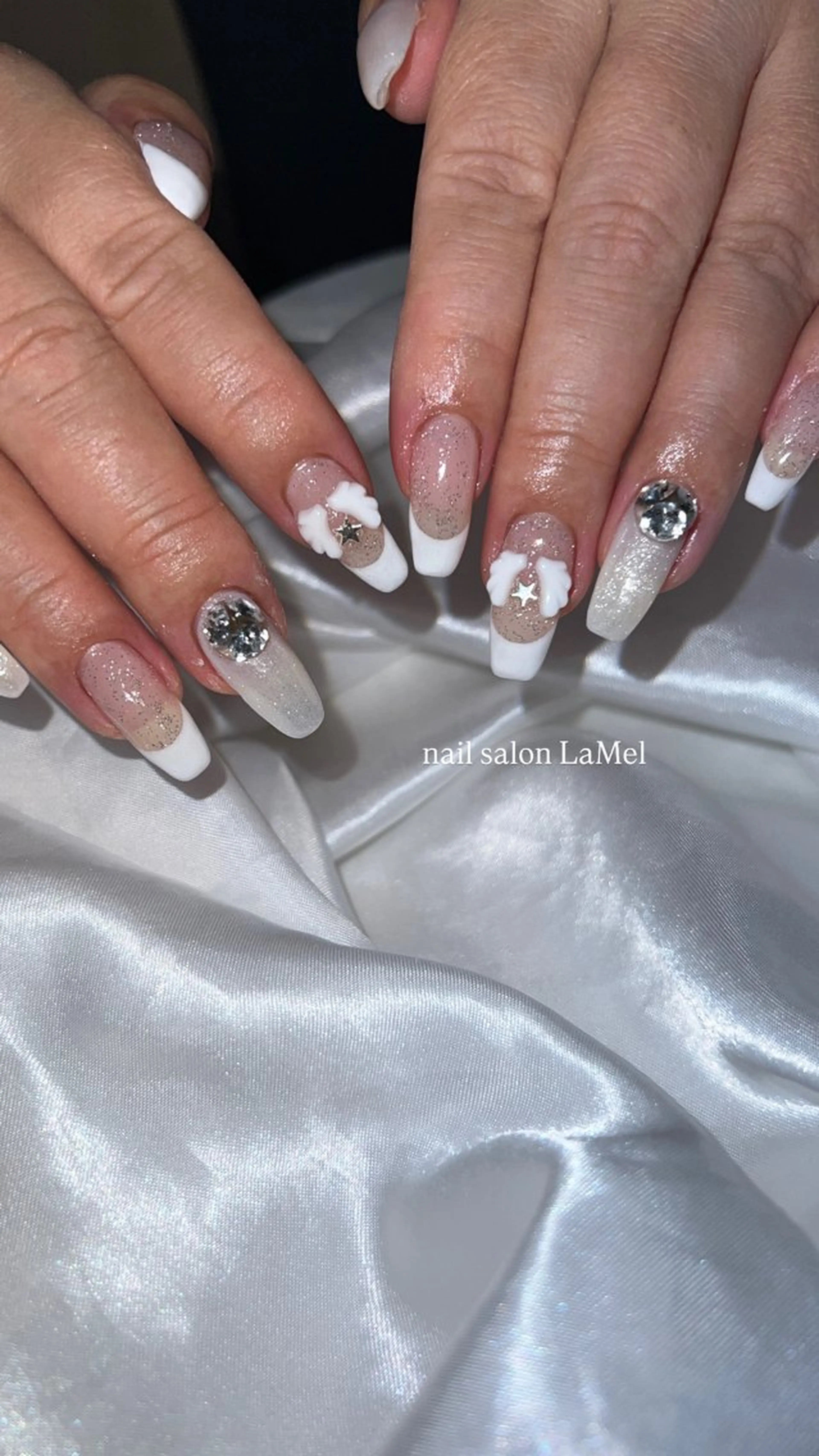 ネイル 長さ出し フレンチネイル グラデーション ラメ(グリッター) ラメグラデーション ハンドネイル 【nailsalon LaMeL】岡崎のネイルデザイン