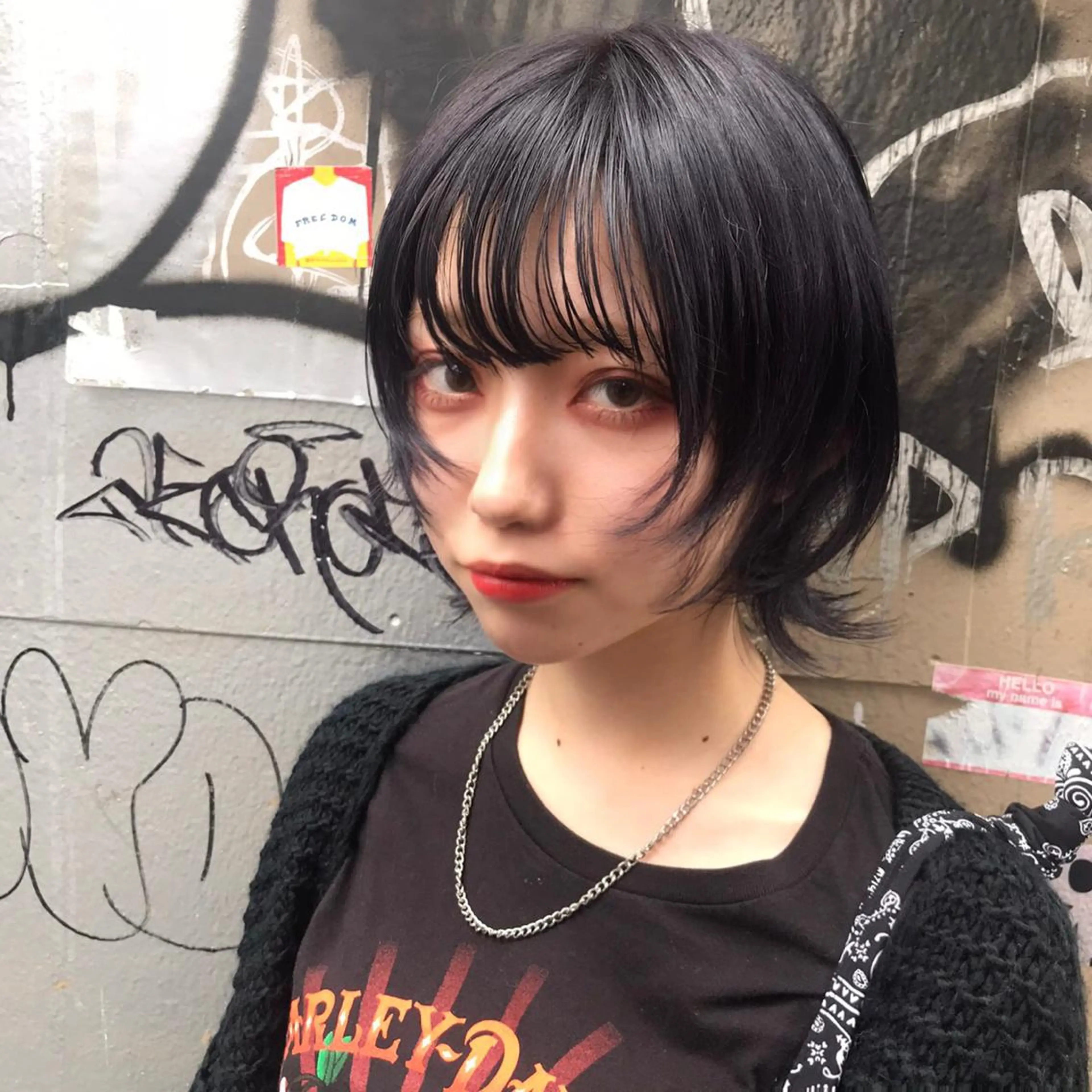 ショート カラー 黒髪 ブルーカラー ブルーブラック ウルフカット ホワイト&レイヤーカ ットエクステ長畠俊輔のヘアスタイル