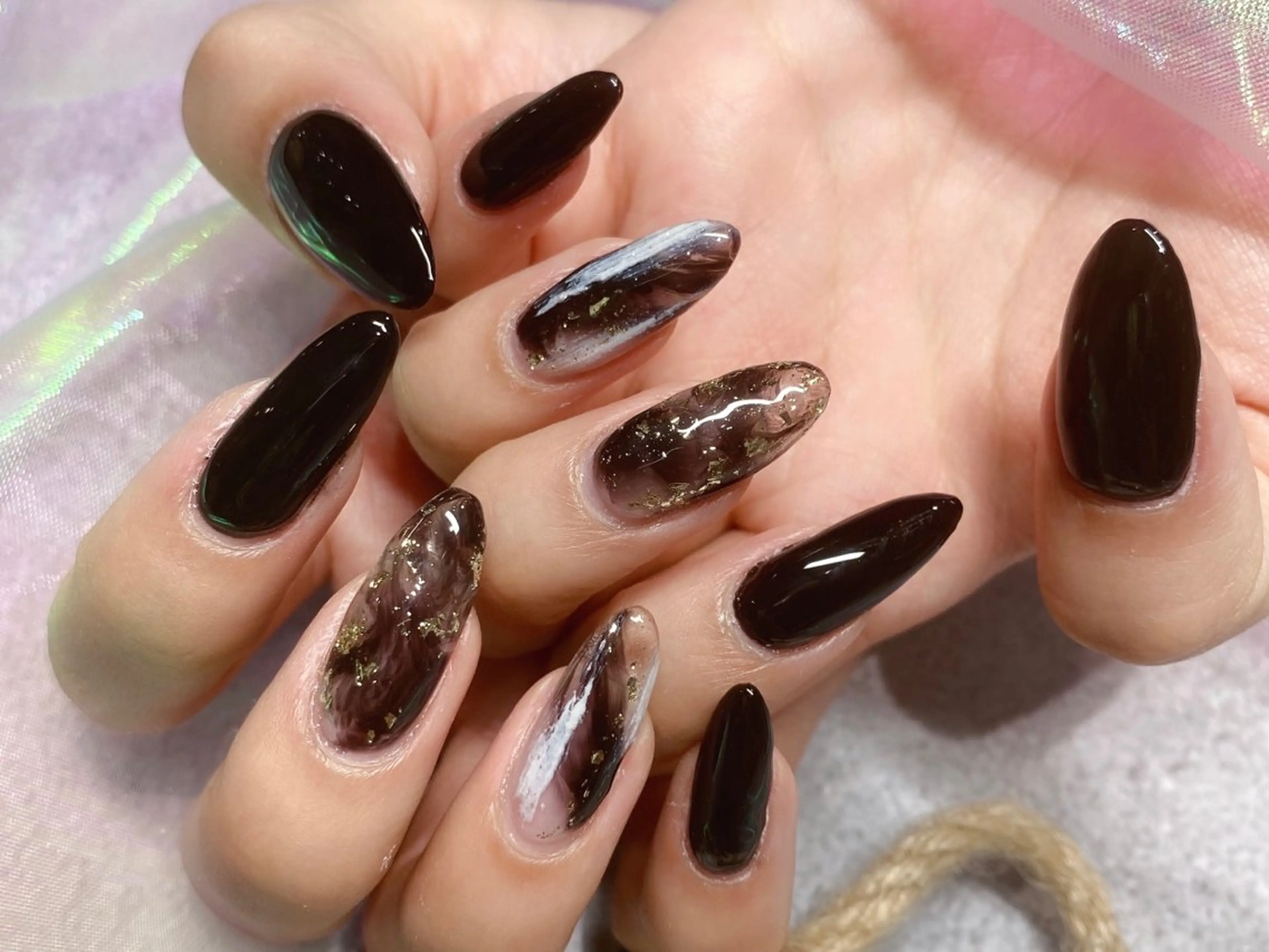 ネイル 長さ出し ジェルネイル キラキラネイル 大理石ネイル(マーブル) ニュアンスネイル Morpho nailのネイルデザイン