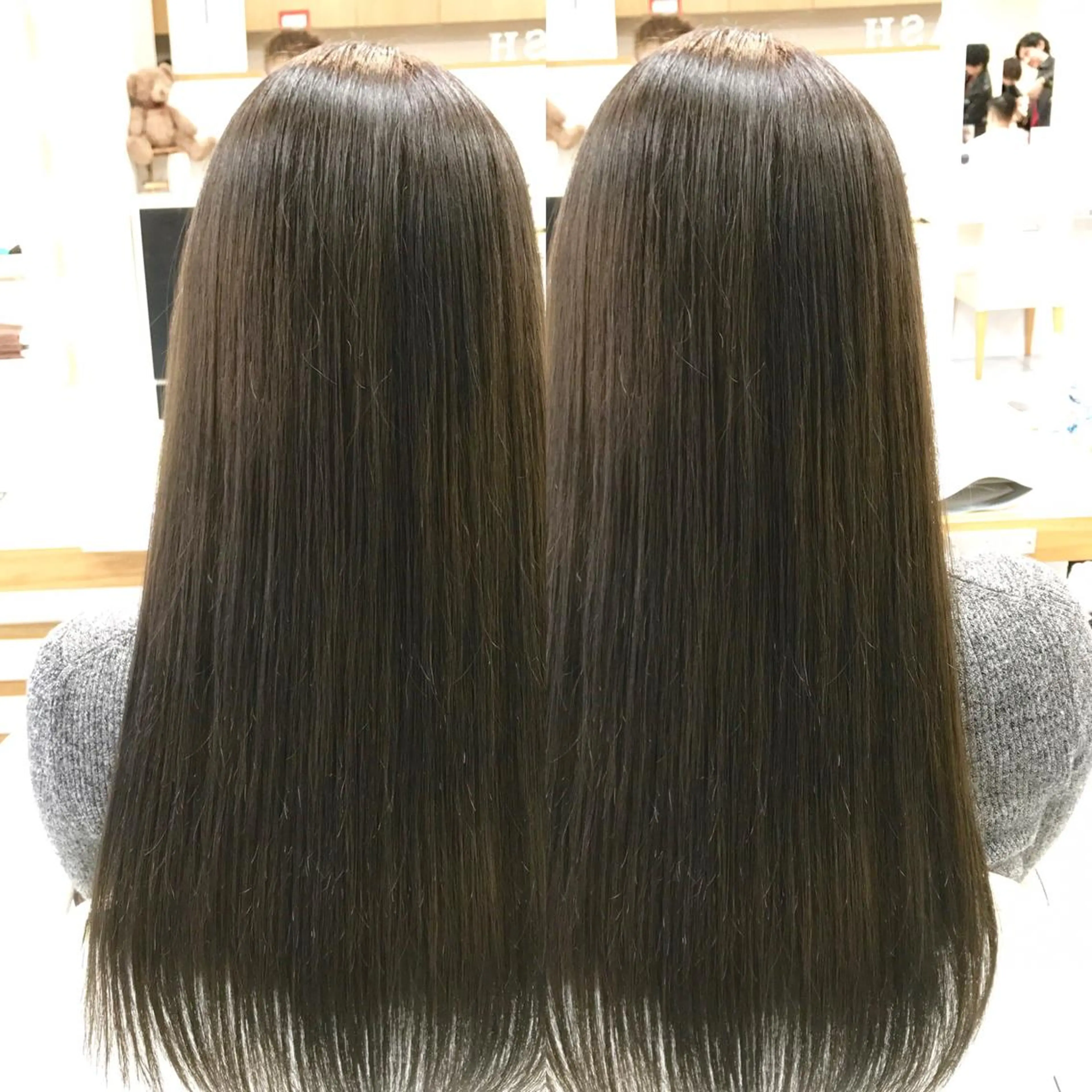 ロング カラー グレージュ カーキグレージュ 縮毛/レイヤー 韓国/橋口のヘアスタイル