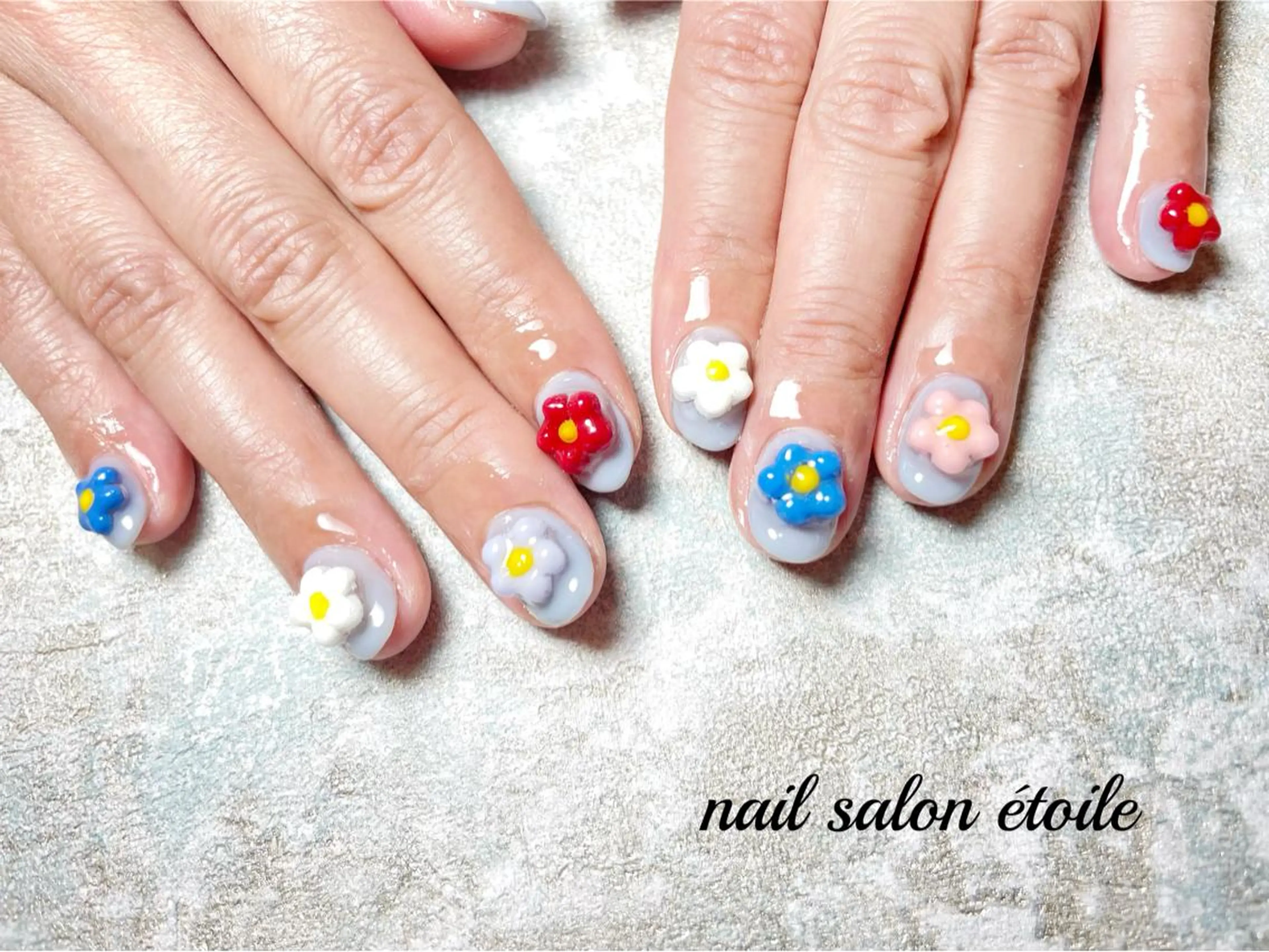 ネイル アートネイル フラワーネイル ジェルネイル ぷっくりネイル 春ネイル ハンドネイル nail salon étoileのネイルデザイン