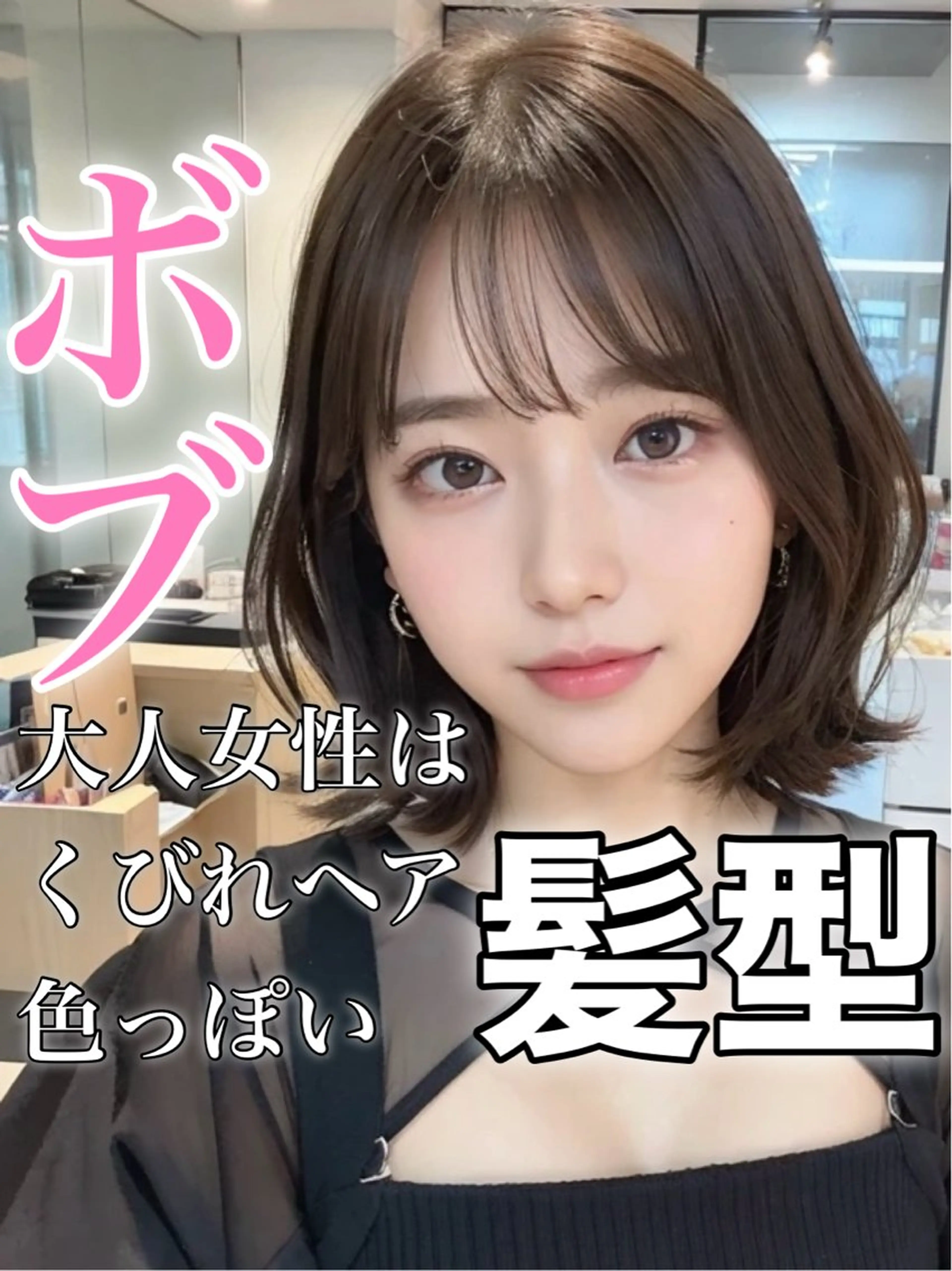 ミディアム ボブ くびれヘア シースルーバング 市原 大翼のヘアスタイル