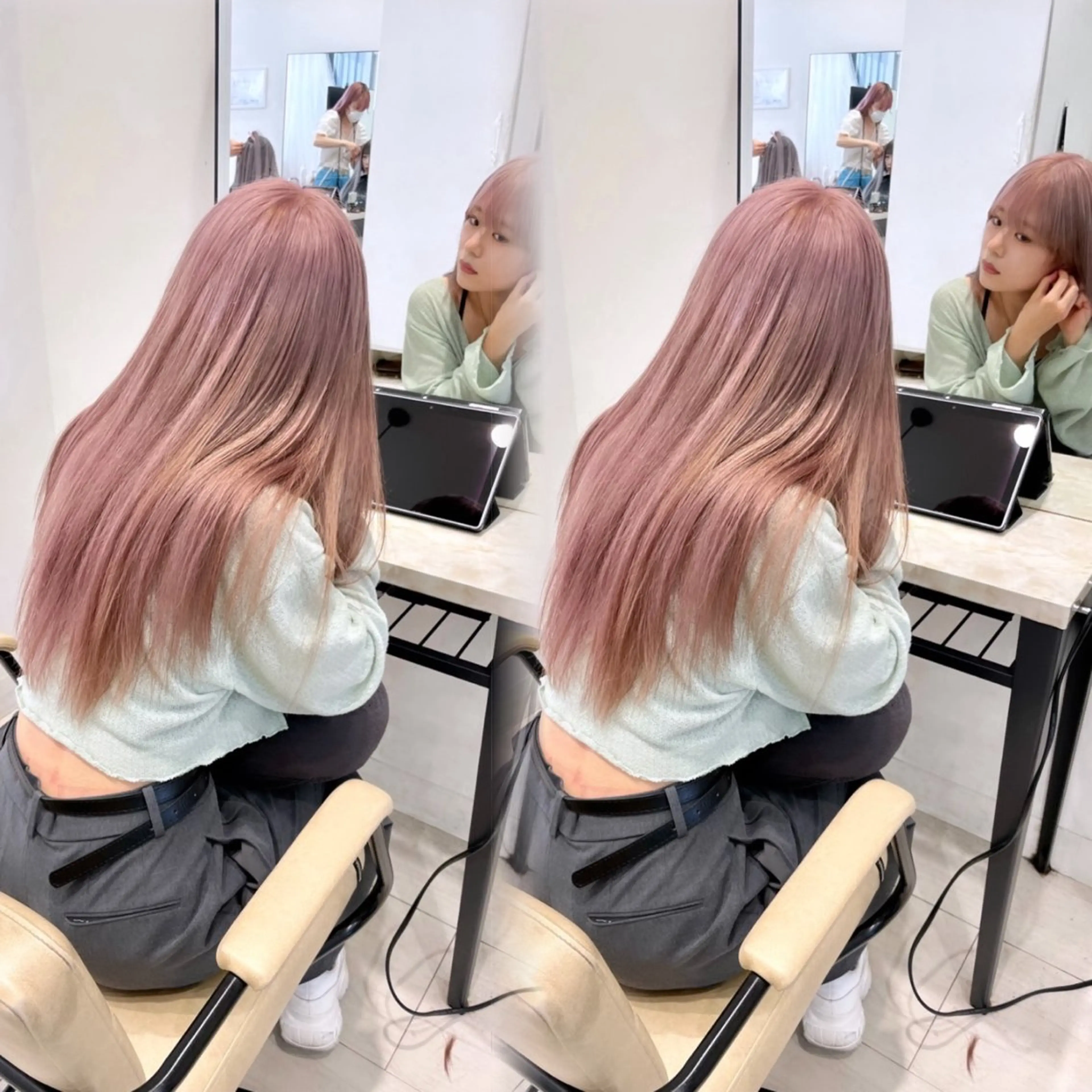 ロング カラー ブリーチ ブルーカラー ケアブリーチ 透明感カラー ハイトーンカラー 韓国風ハッシュカット 似合わせレイヤー池袋のヘアスタイル
