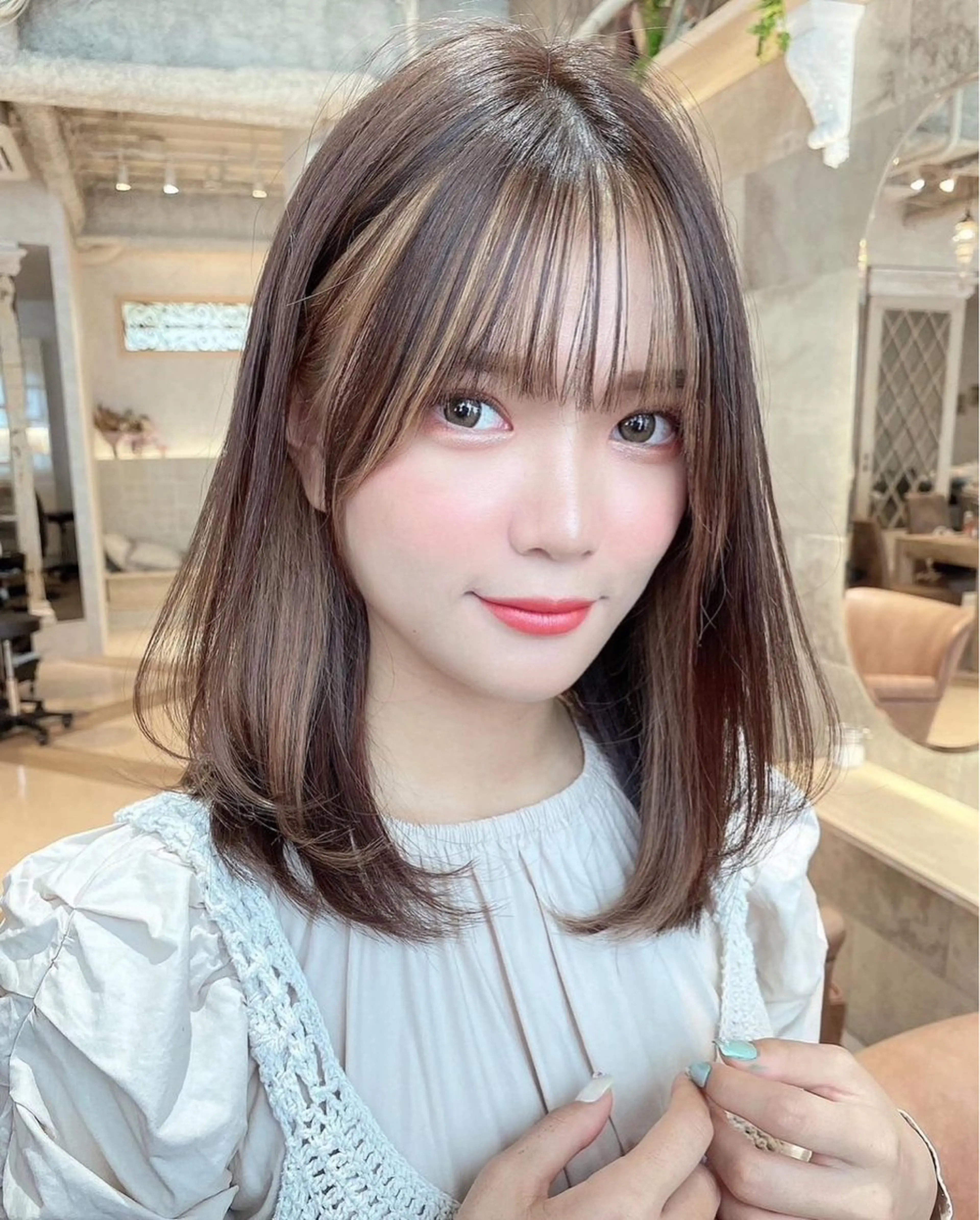 ミディアム カラー ブリーチなし 透明感カラー/艶髪のヘアスタイル