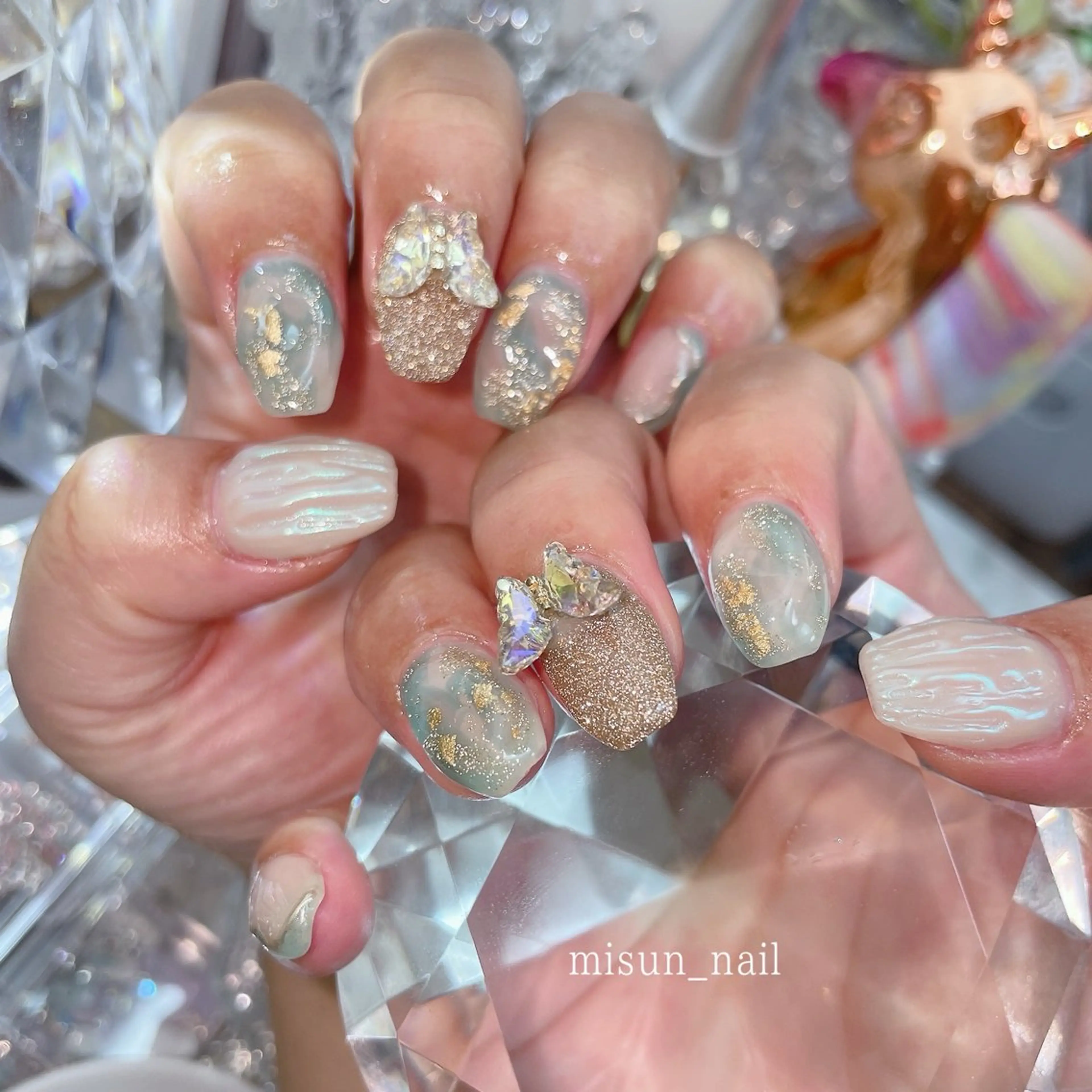 ネイル アートネイル オーロラネイル チークネイル 長さ出し フラッシュネイル misun_ nailのネイルデザイン