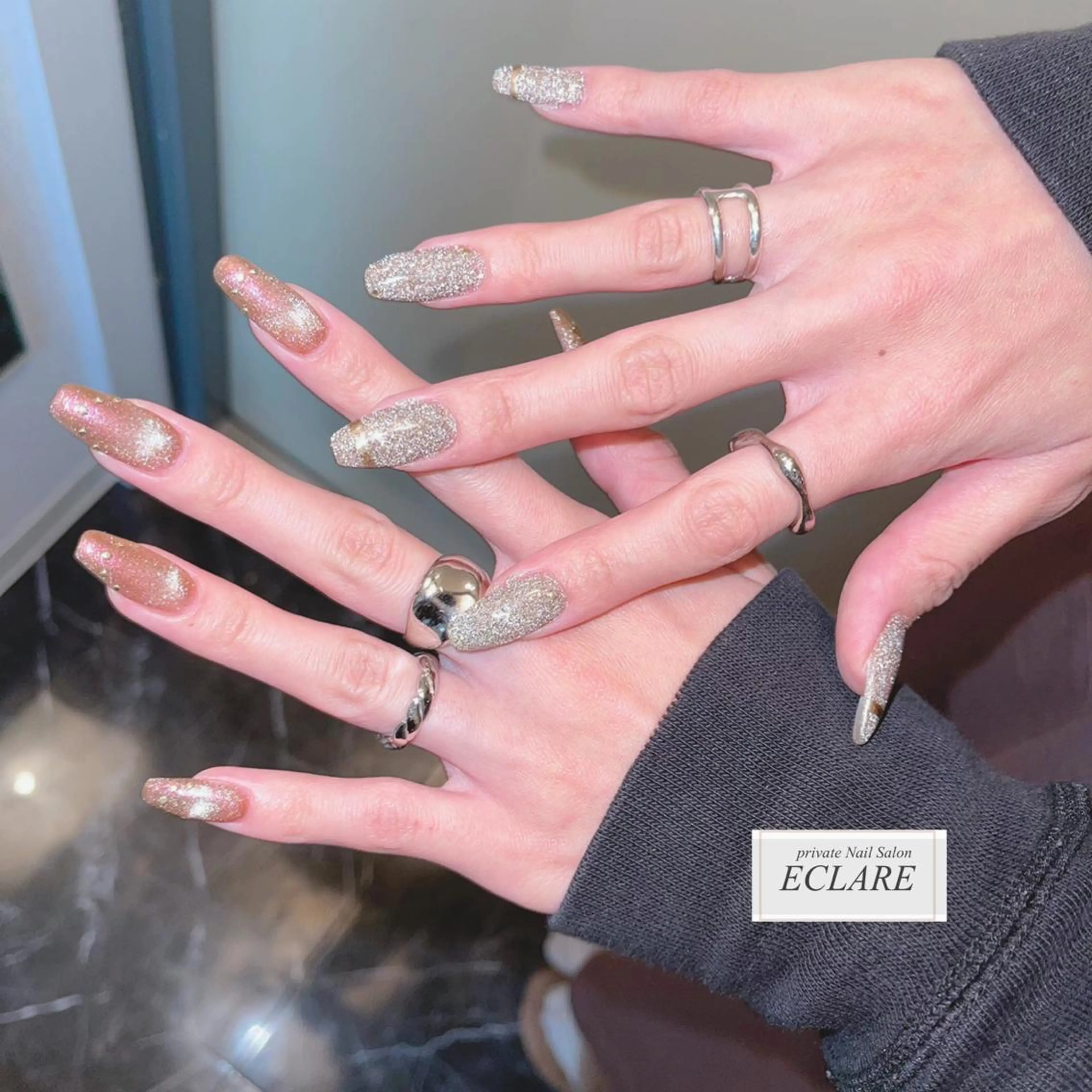 ネイル アートネイル ブラウン フラッシュネイル フットネイル フレンチネイル ハンドネイル Nail Salon ECLAREのネイルデザイン