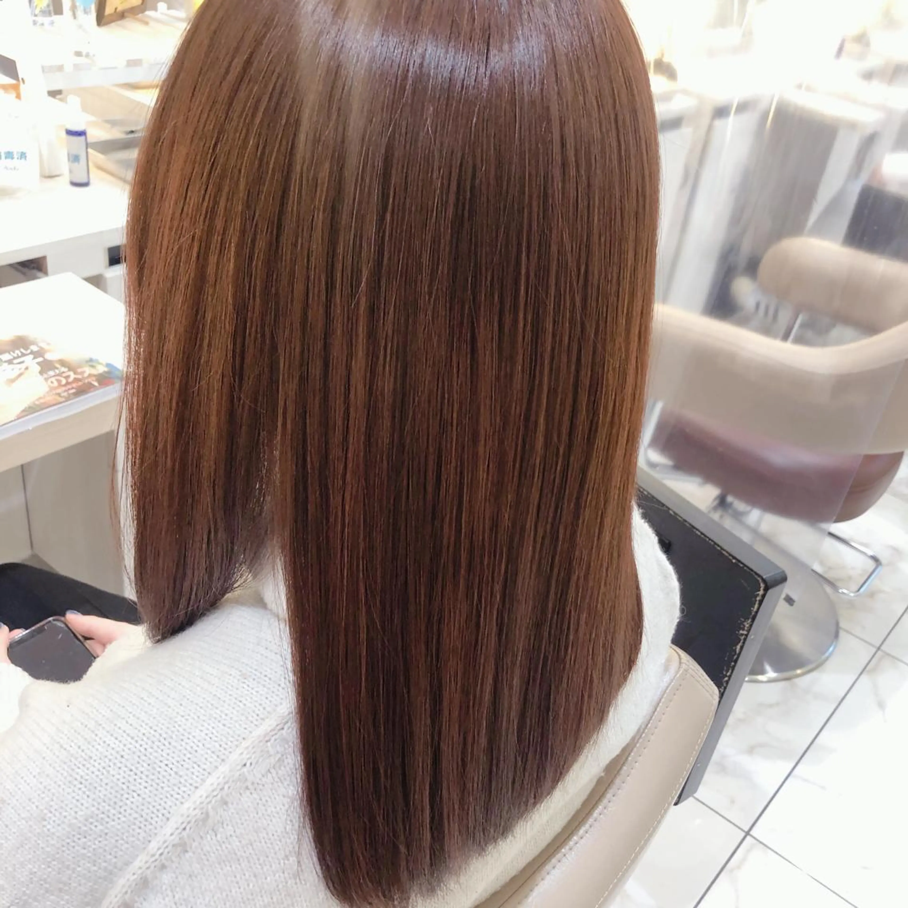 セミロング 髪質改善 トリートメント カット トリートメント 三箇島陽香/髪質改善 クロスパーマ縮毛矯正のヘアスタイル