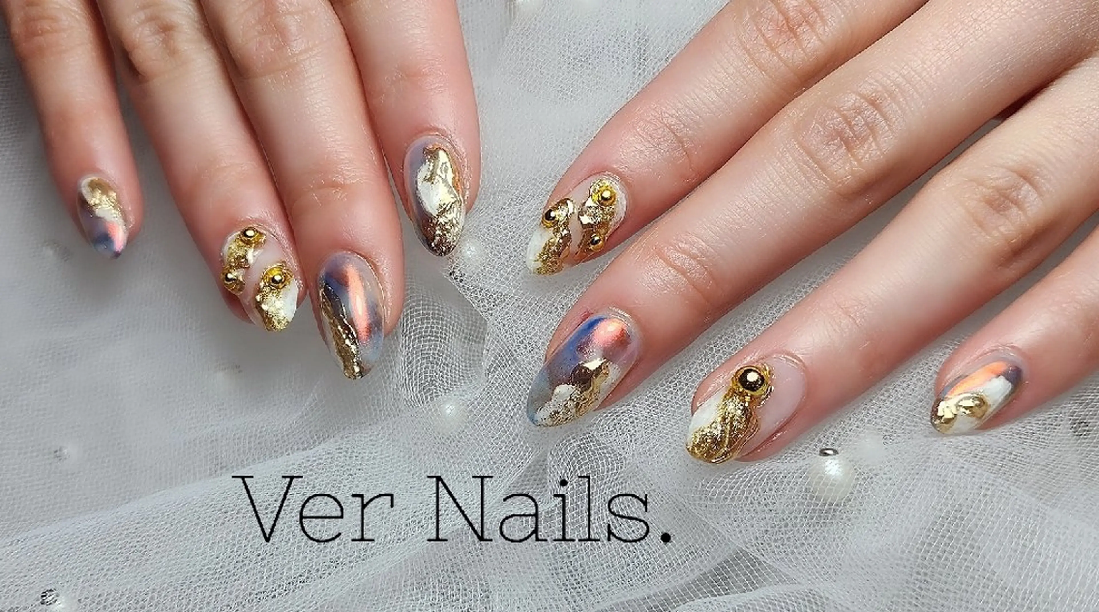 ネイル オーロラネイル ブルー ニュアンスネイル オレンジ ハンドネイル Ver  Nails.のその他イメージ