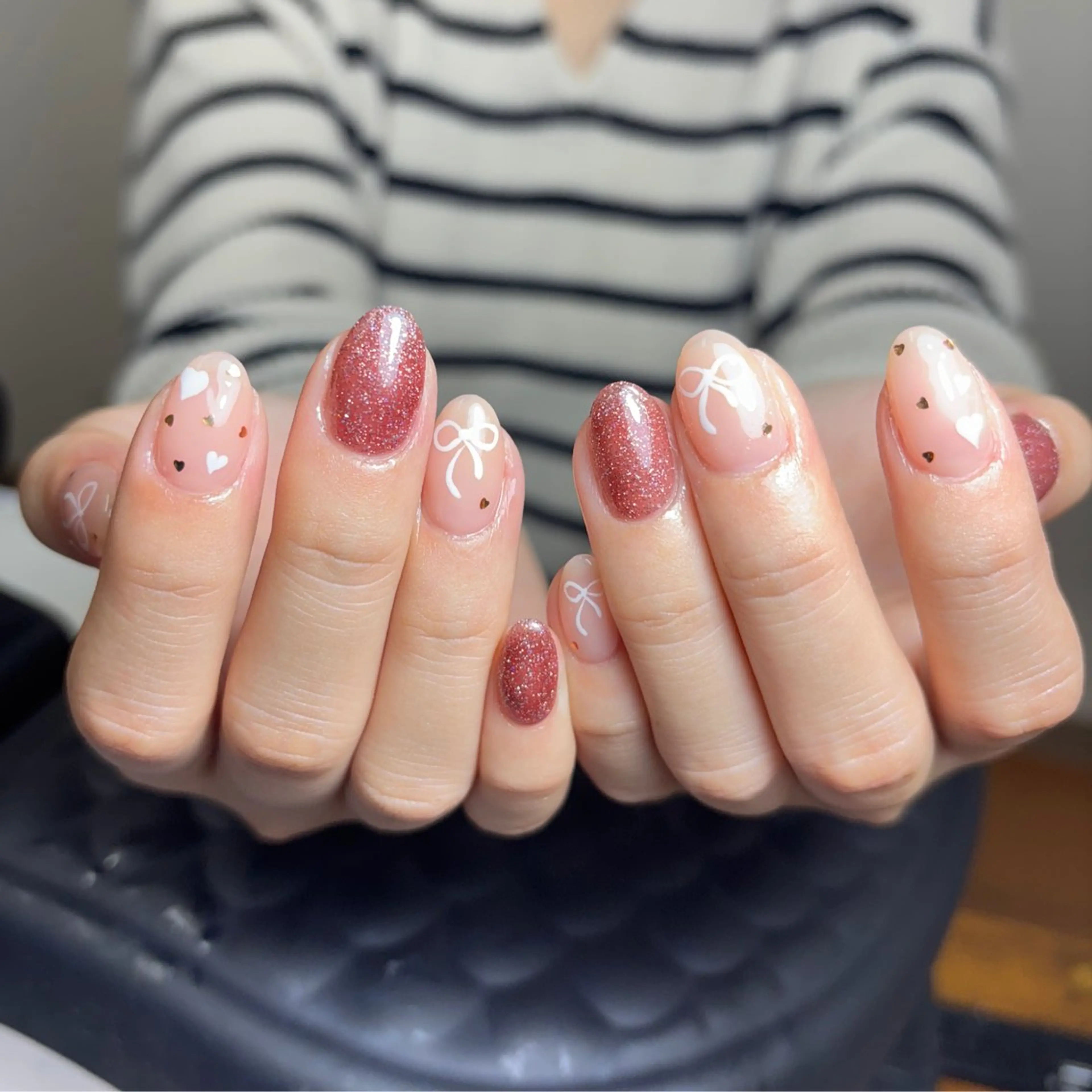 ネイル ブラウン チークネイル 桜ネイル 長さ出し フットネイル ハンドネイル XIINH NAIL SALONのネイルデザイン