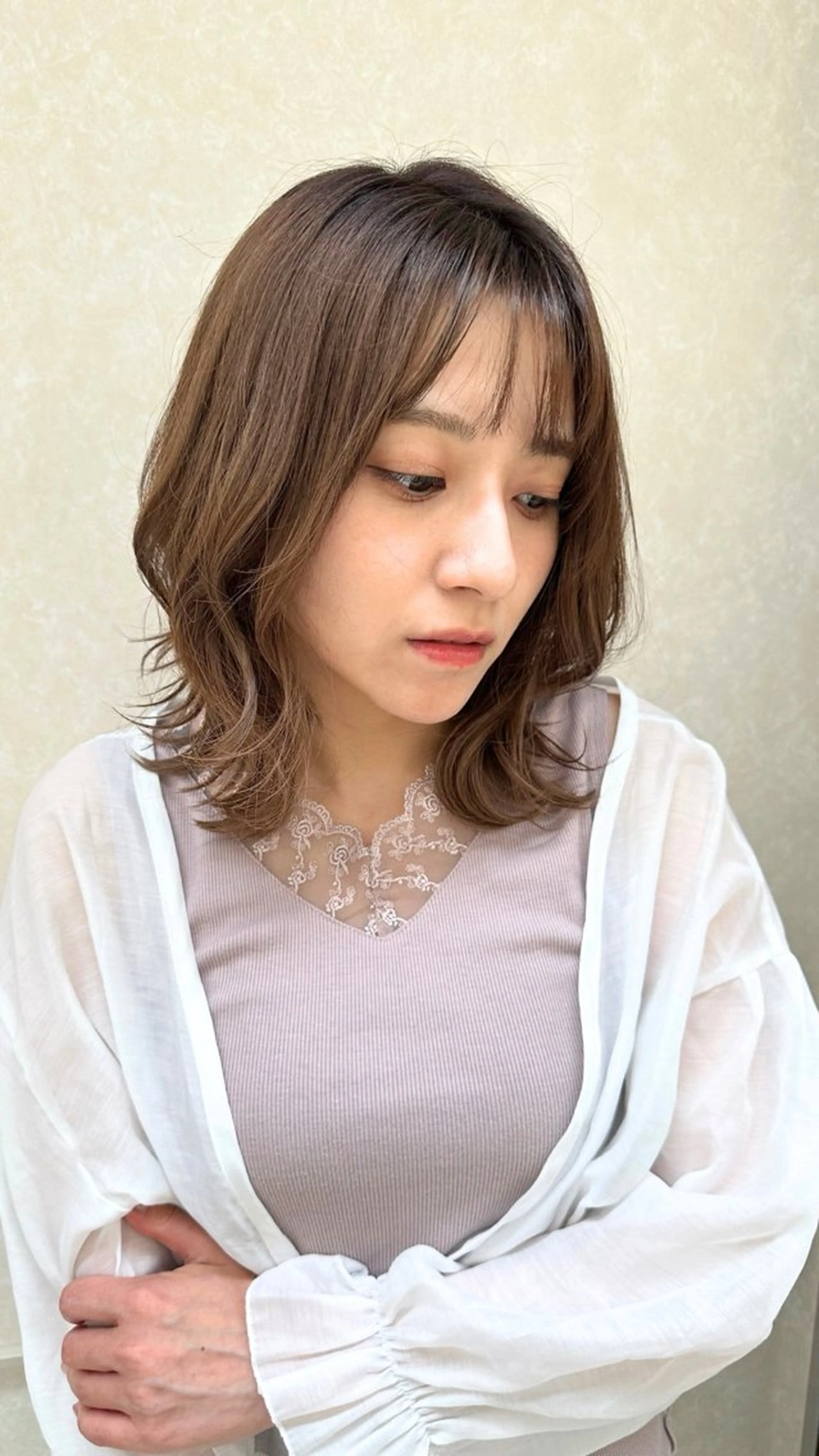 ミディアム カット ヘアカラー トリートメント ボブスタイル/ 透明感カラー/八幡のヘアスタイル