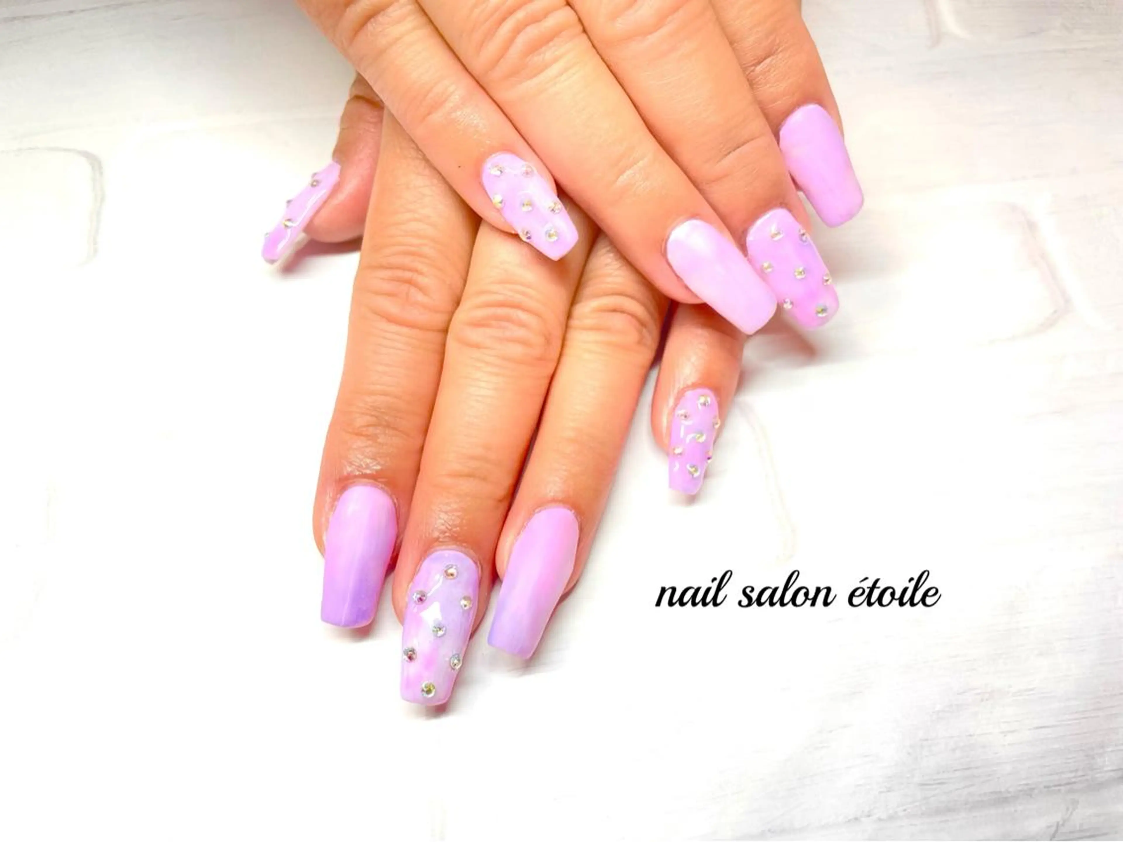 ネイル ジェルネイル ロングネイル 大理石ネイル(マーブル) マットネイル パープル ハンドネイル nail salon étoileのネイルデザイン