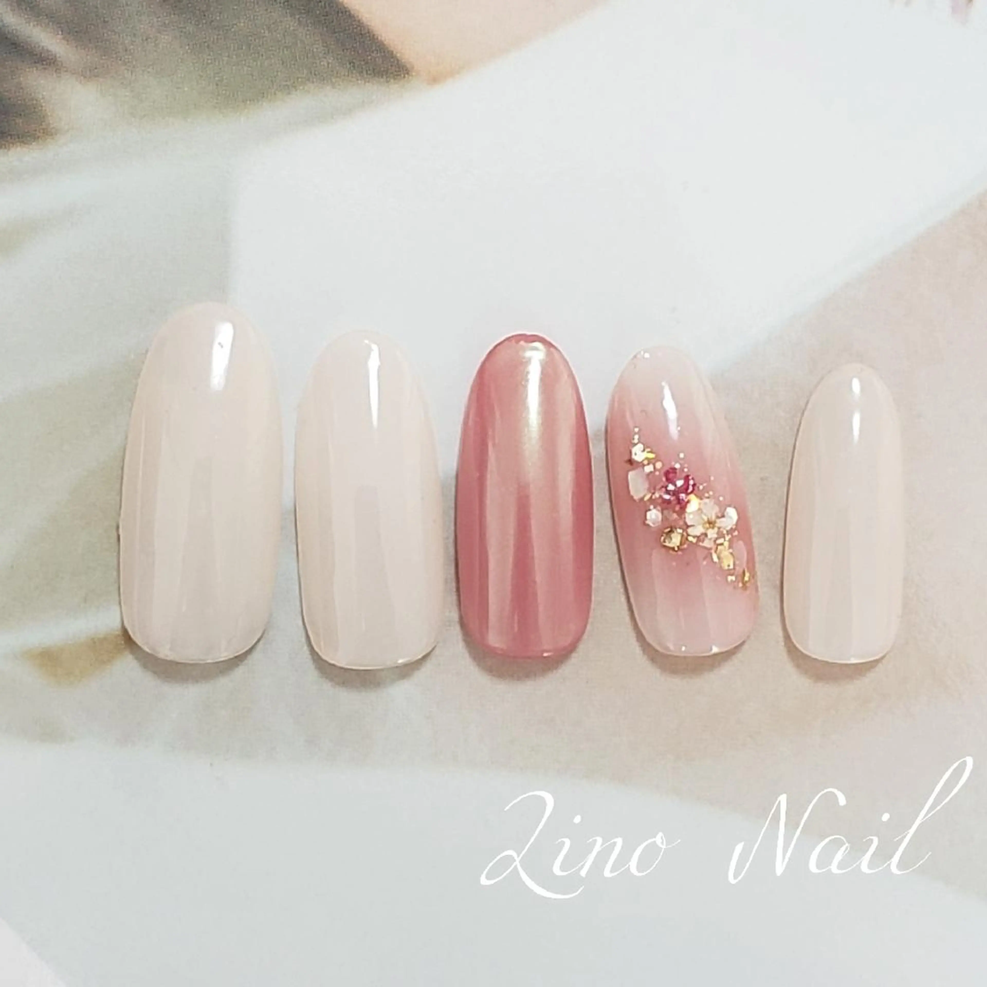 ネイル オーロラネイル カジュアル フラワーネイル ジェルネイル ミラーネイル ハンドネイル Lino Nailのネイルデザイン