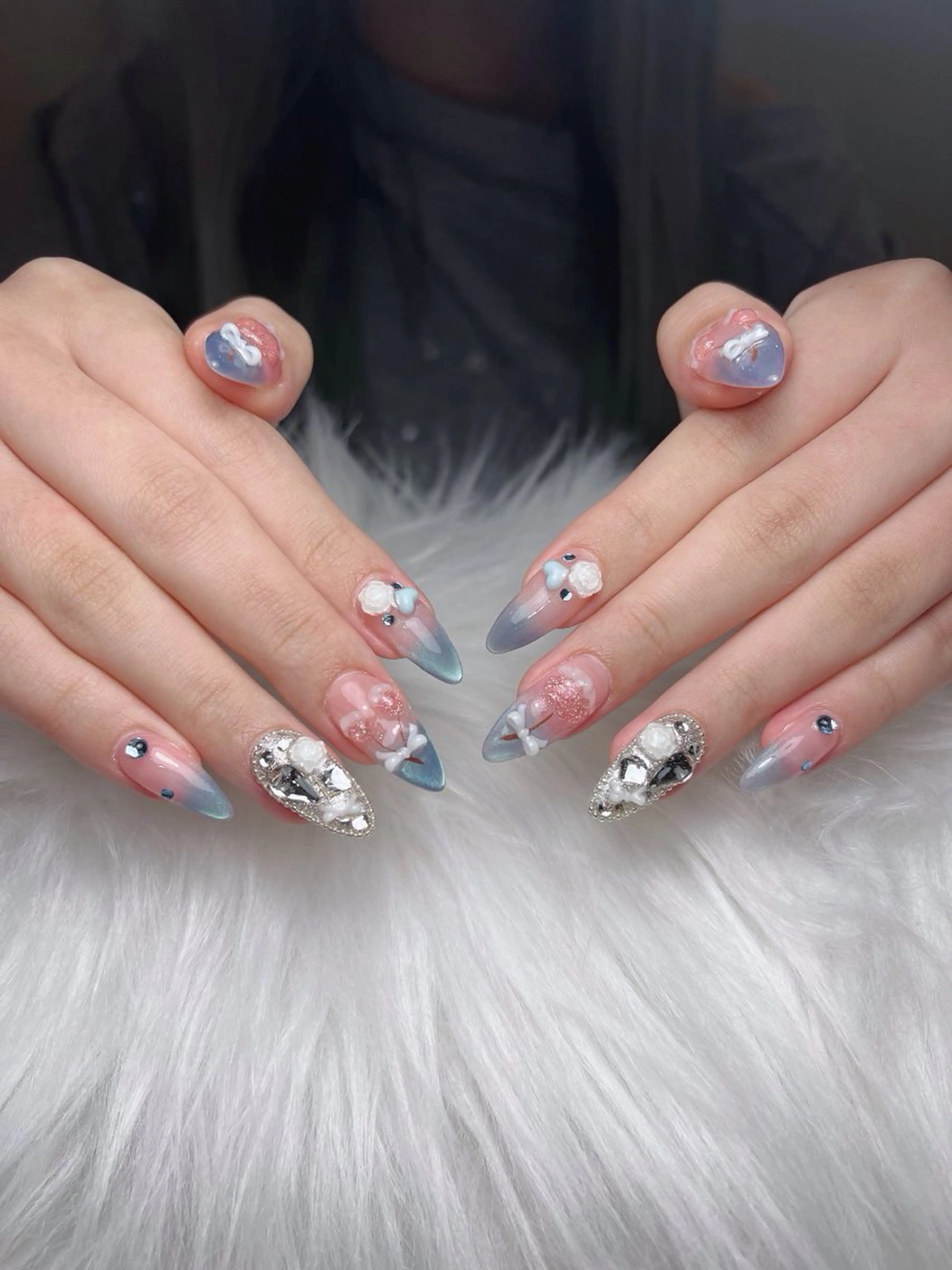 ネイル オーロラネイル ボルドー ブラウン 氷ネイル・うるうるネイル キラキラネイル ハンドネイル Sora  Nail 長さ出し専門店のネイルデザイン