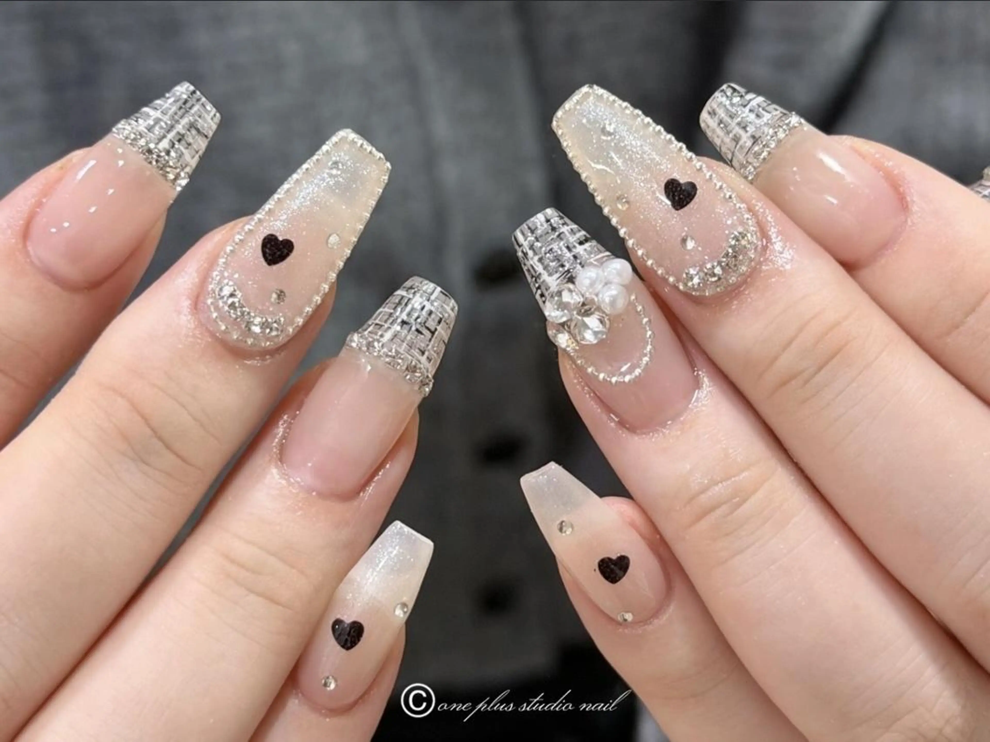 ネイル アートネイル 長さ出し フレンチネイル ガーリー ハート Niki ニキのネイルデザイン