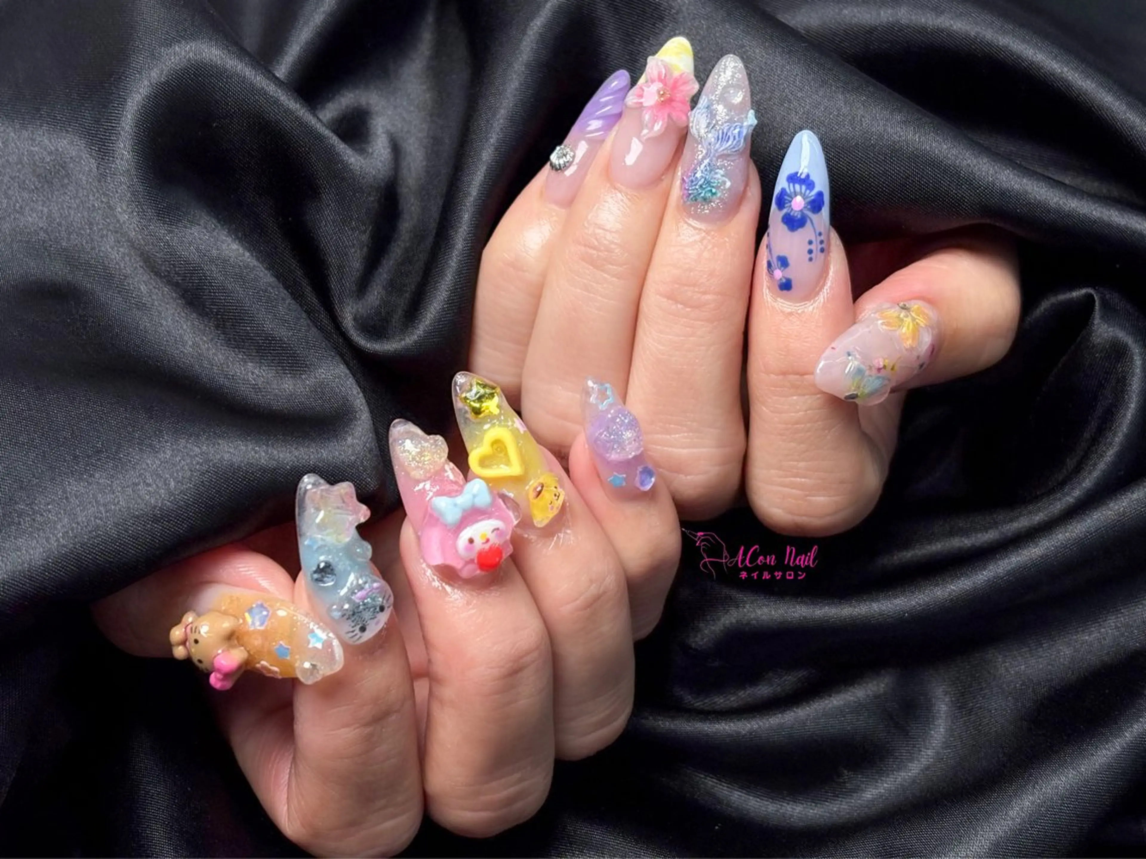 ネイル 桜ネイル 長さ出し フラワーネイル フレンチネイル ジェルネイル ハンドネイル ACon NailSalonのネイルデザイン