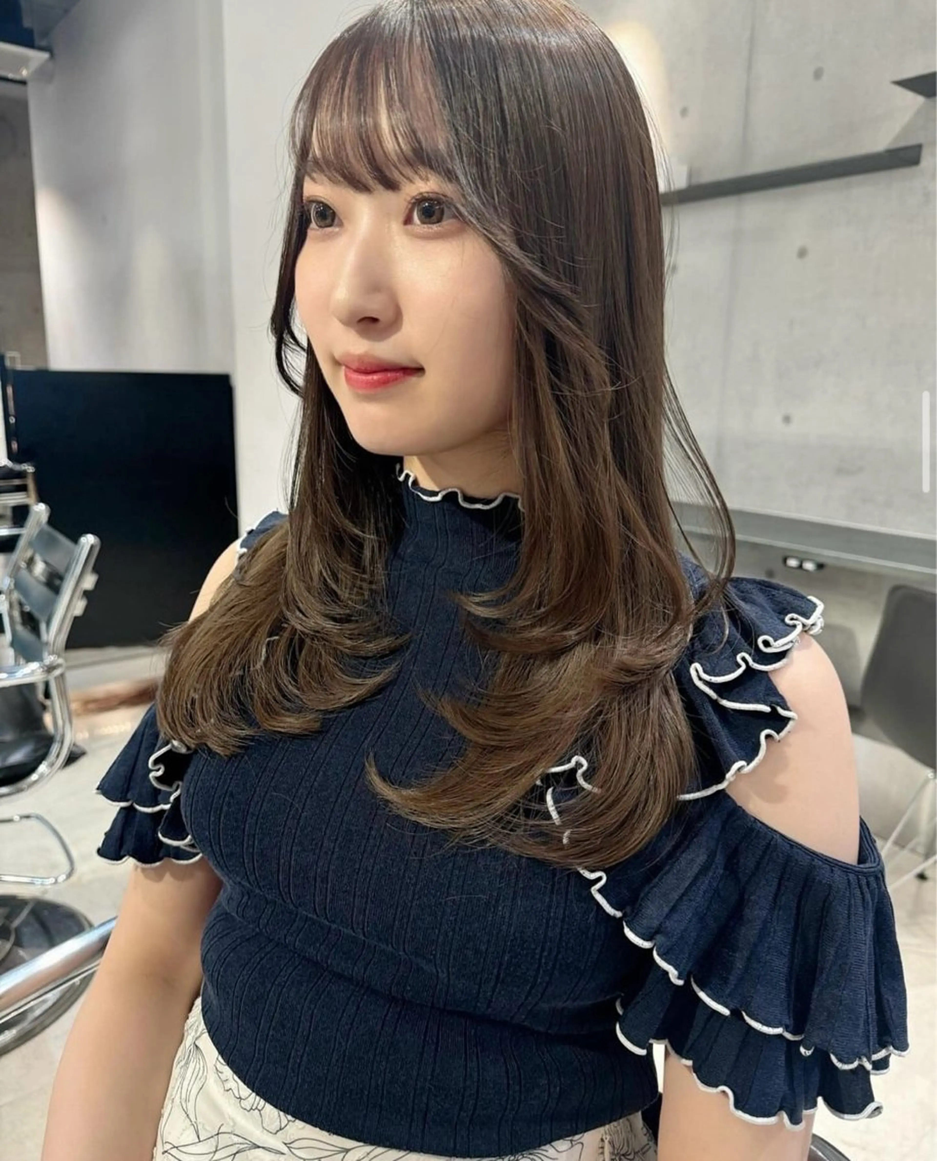 セミロング カラー パーマ ヘアアレンジ 透明感/オリーブ/ グレージュ/YUKAのヘアスタイル