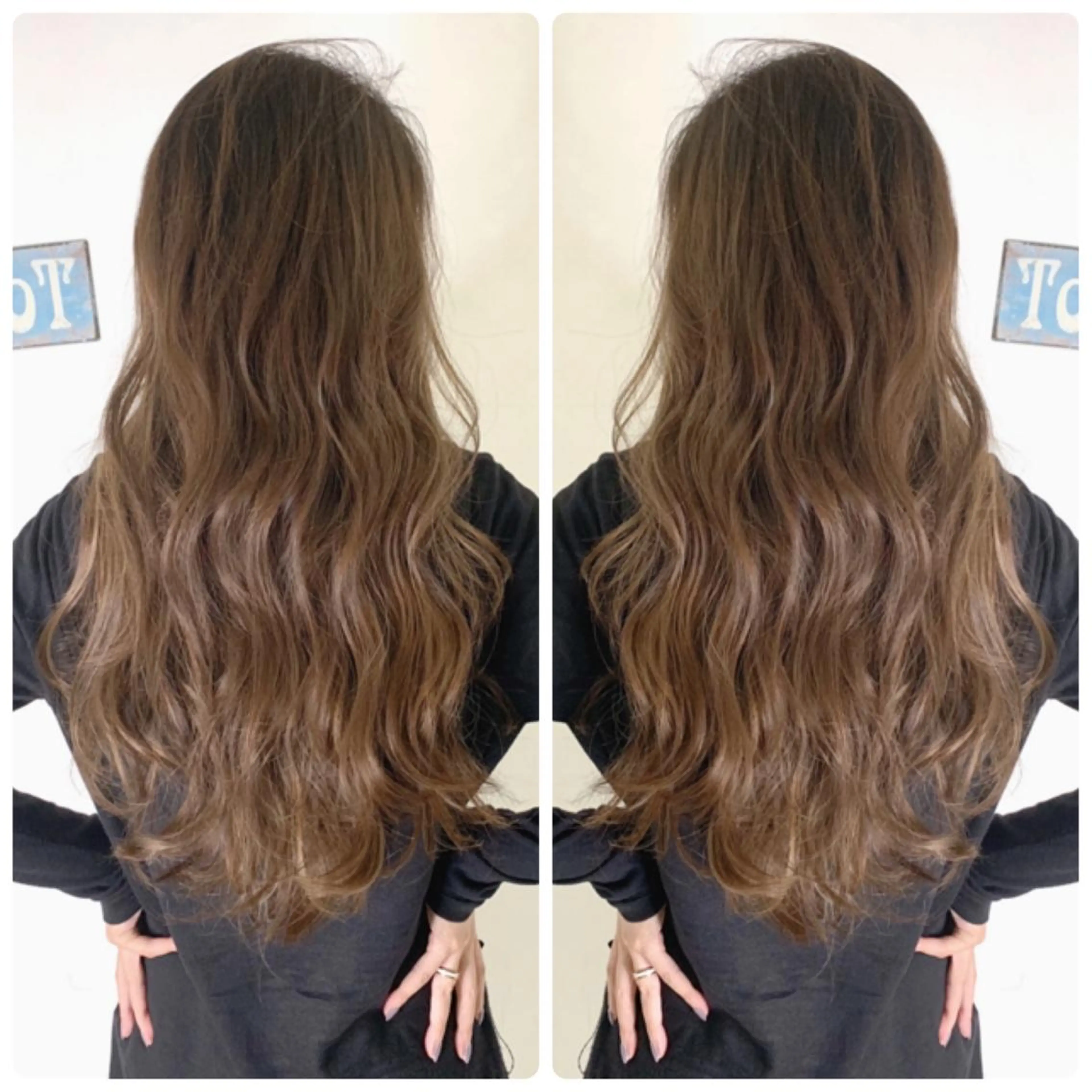 ロング カラー アッシュ バレイヤージュ ブリーチ デザインカラー グレージュ カット ヘアカラー 京都大人女性ショート 徒歩1分/秋山のヘアスタイル