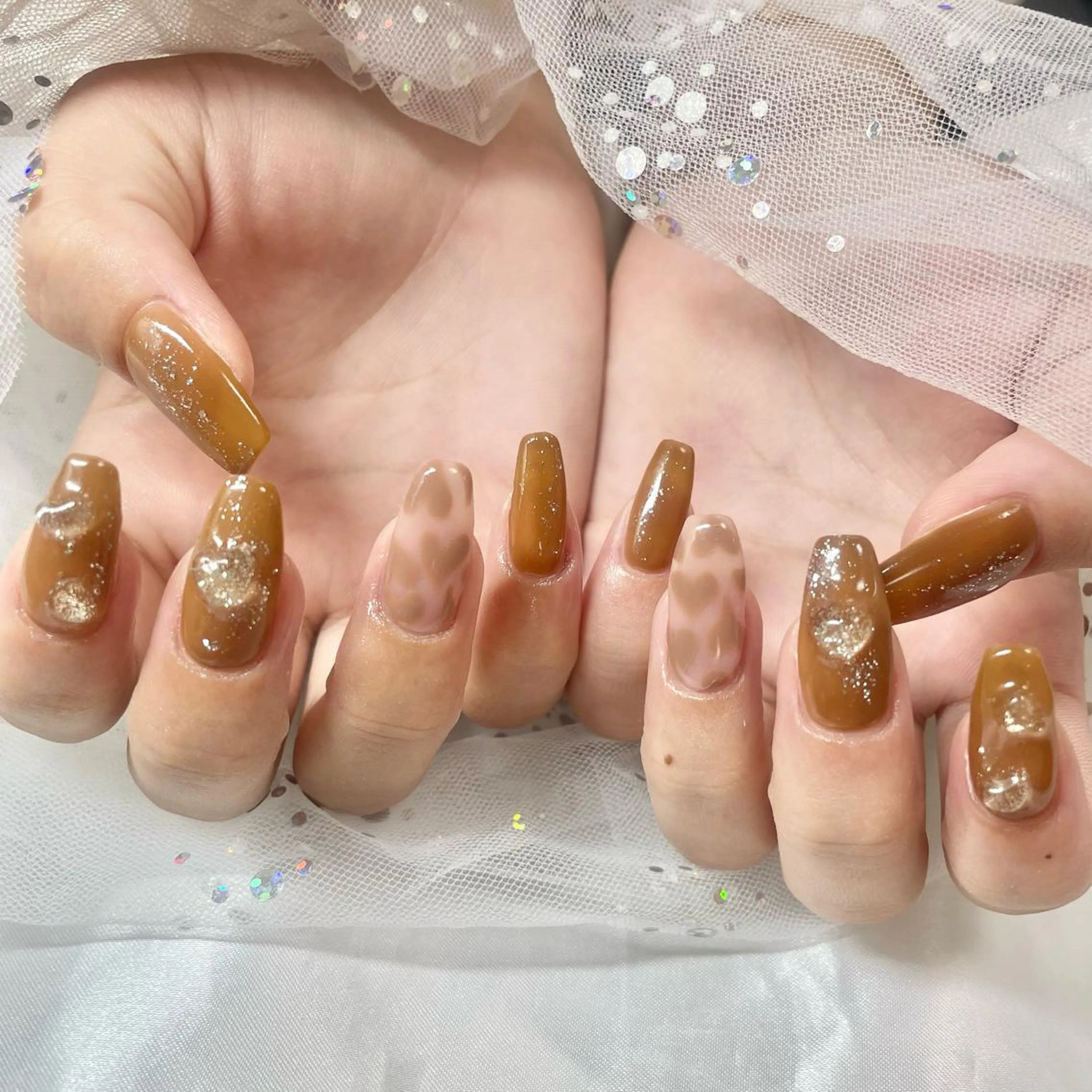 ネイル ブラウン ハート 🎀AYAKO 🎀中韓ネイルのネイルデザイン