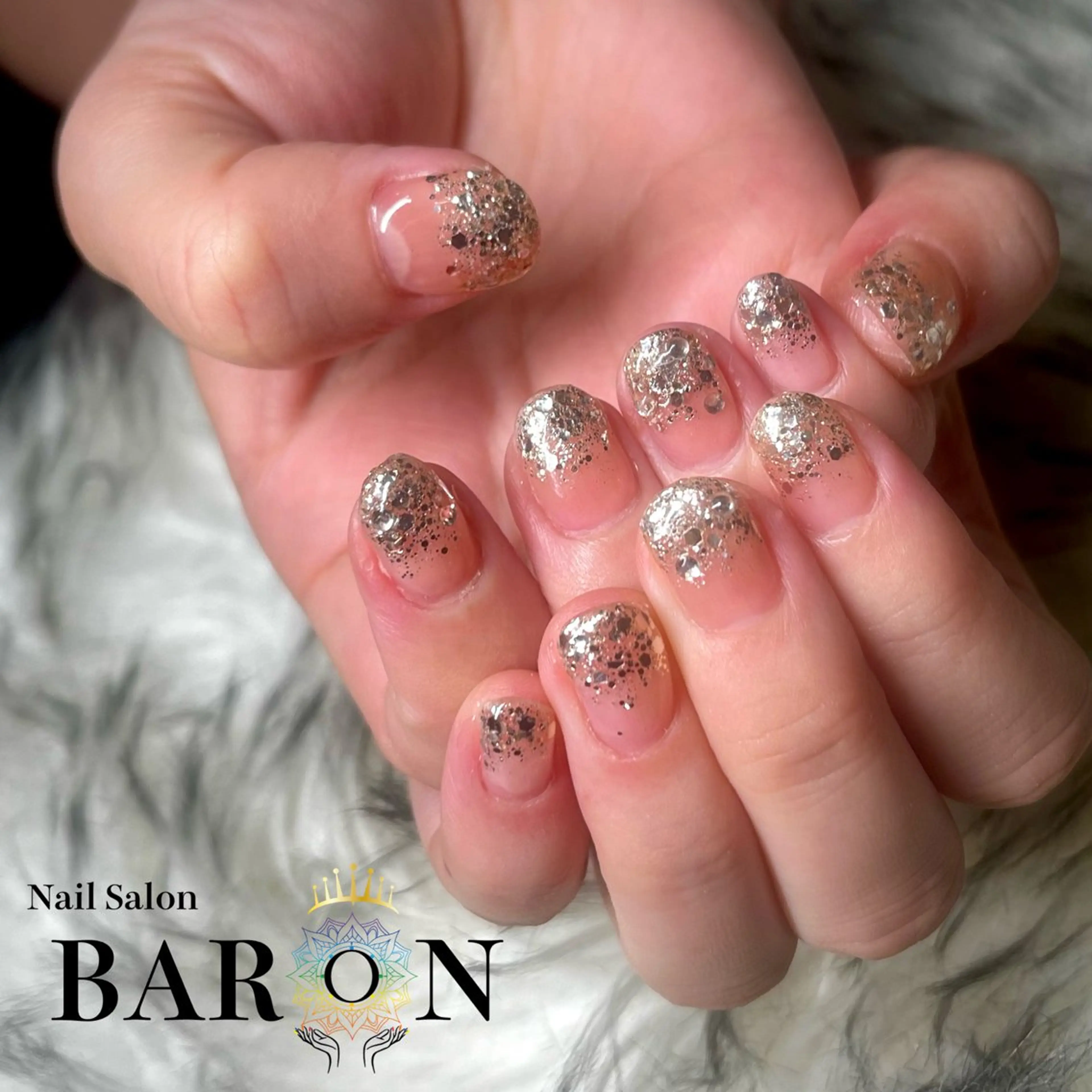 ネイル ラメ(グリッター) シルバー ストーンネイル ハンドネイル ☆SAKI☆ BARON 店長のネイルデザイン
