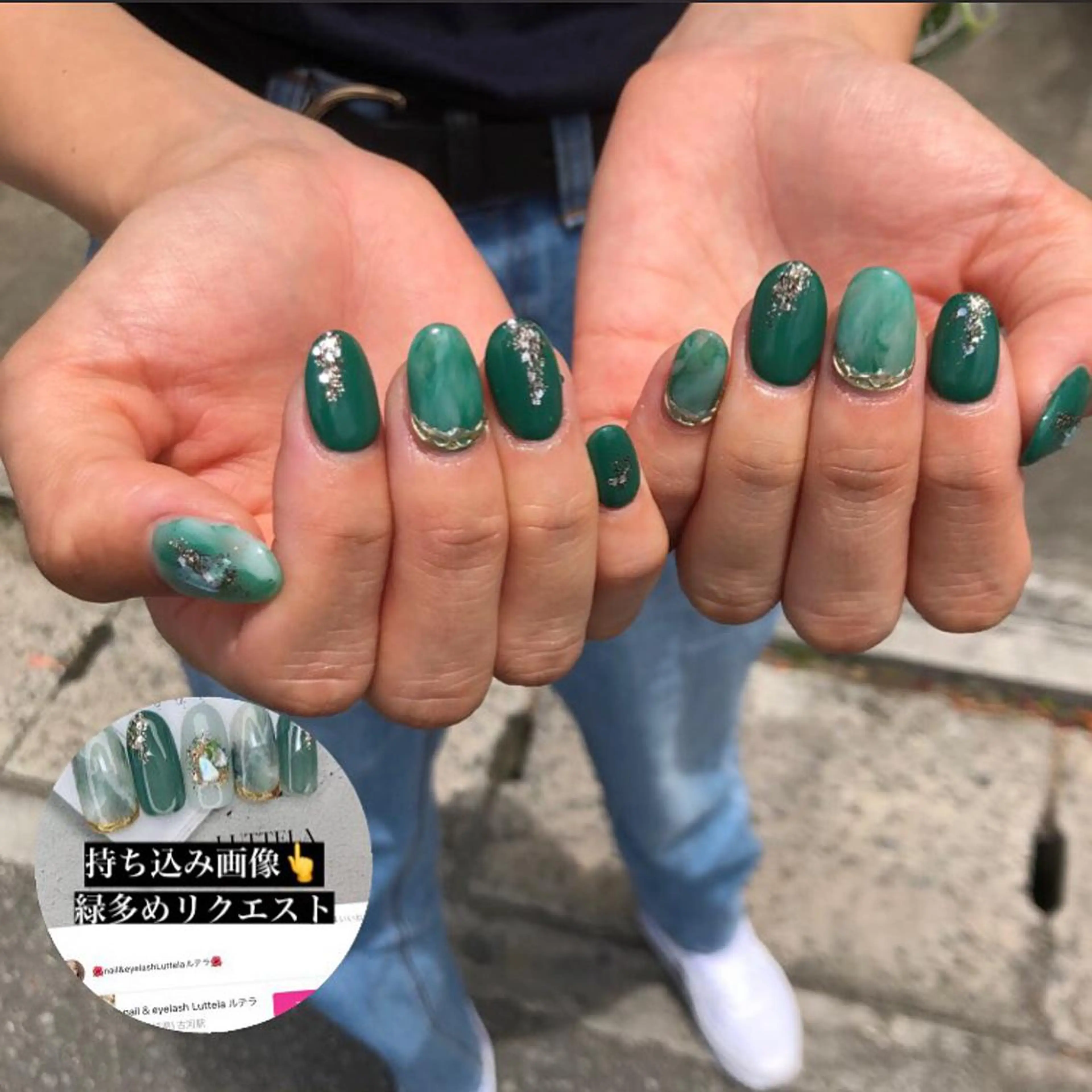 ネイル グリーン ハンドネイル Gracias. rieのネイルデザイン