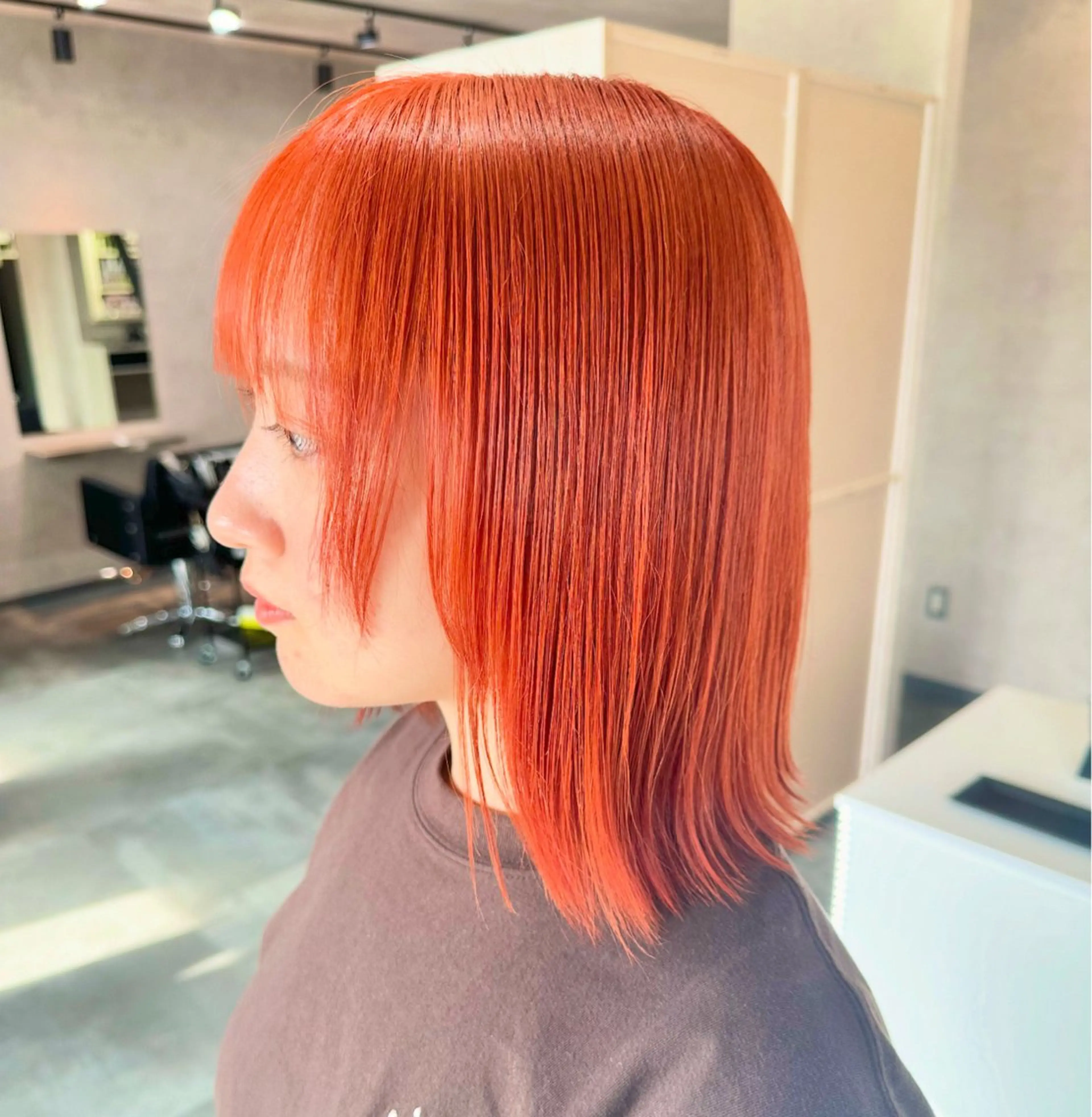 ミディアム カラー ヘアアレンジ ブリーチ オレンジ 小山/透明感カラー/ レイヤー/中茎涼太のヘアスタイル