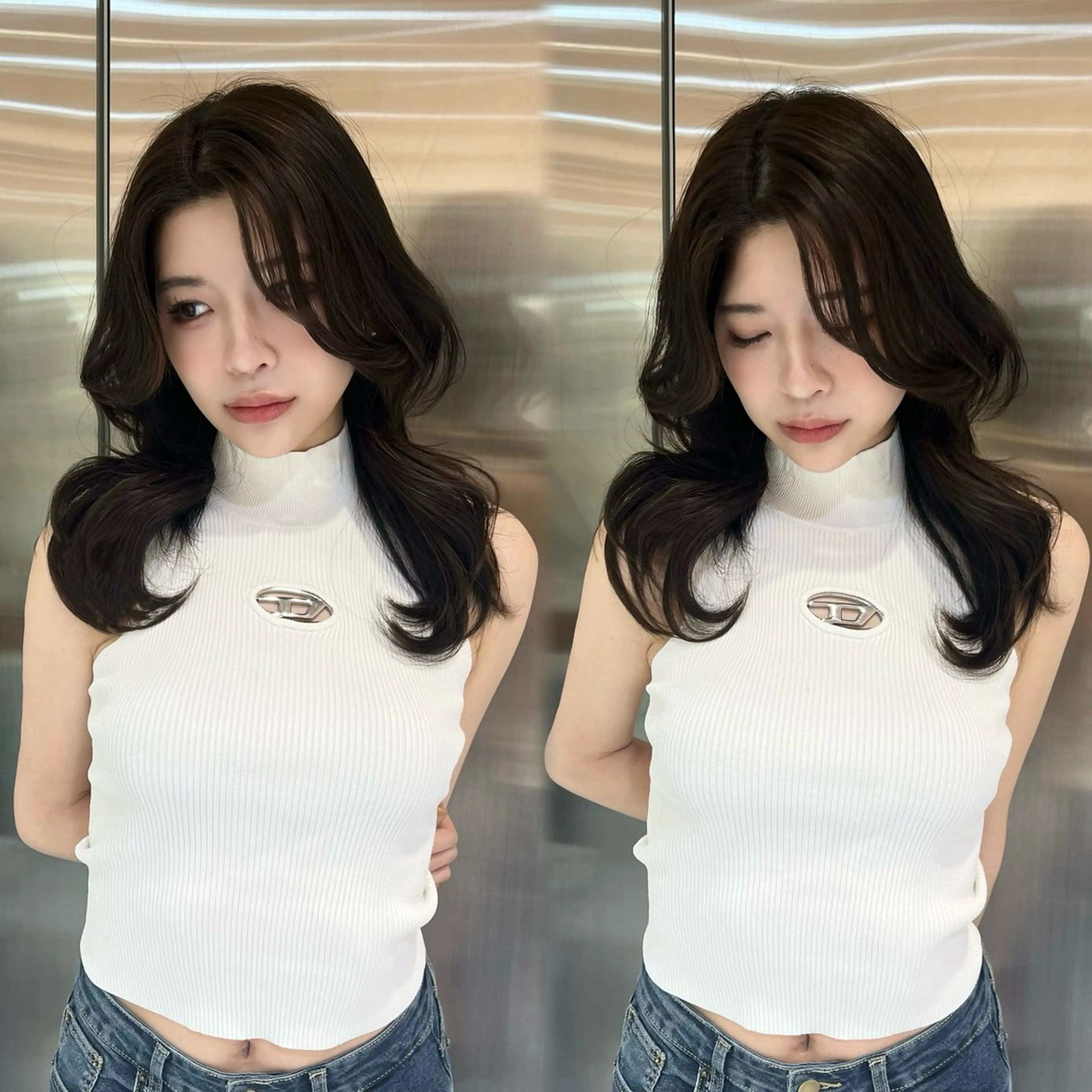 セミロング くびれヘア くびれレイヤー レイヤーカット misaki 💖 美髪矯正/韓国ボブのヘアスタイル