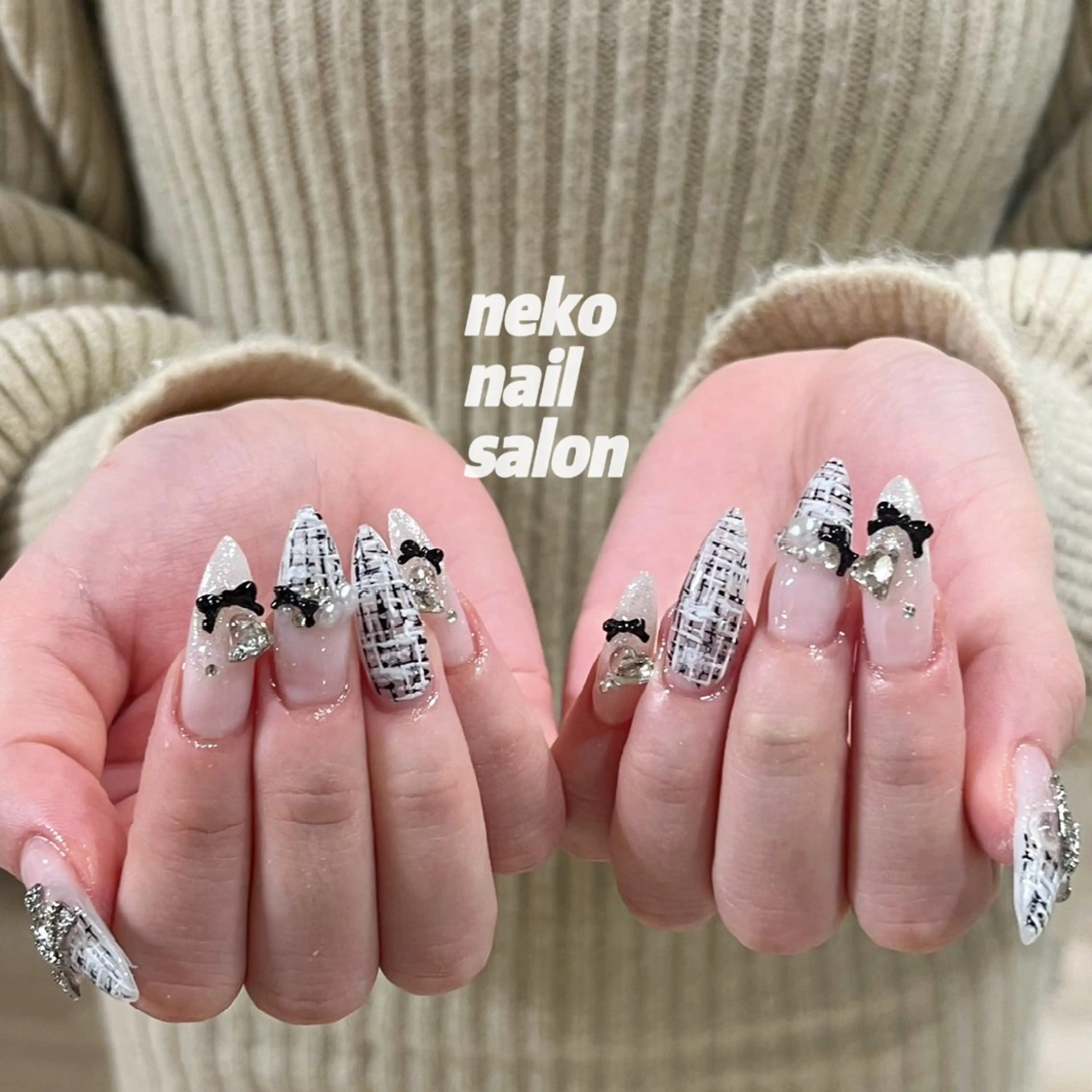 ネイル ガーリー ツイードネイル ハンドネイル neko nailのネイルデザイン