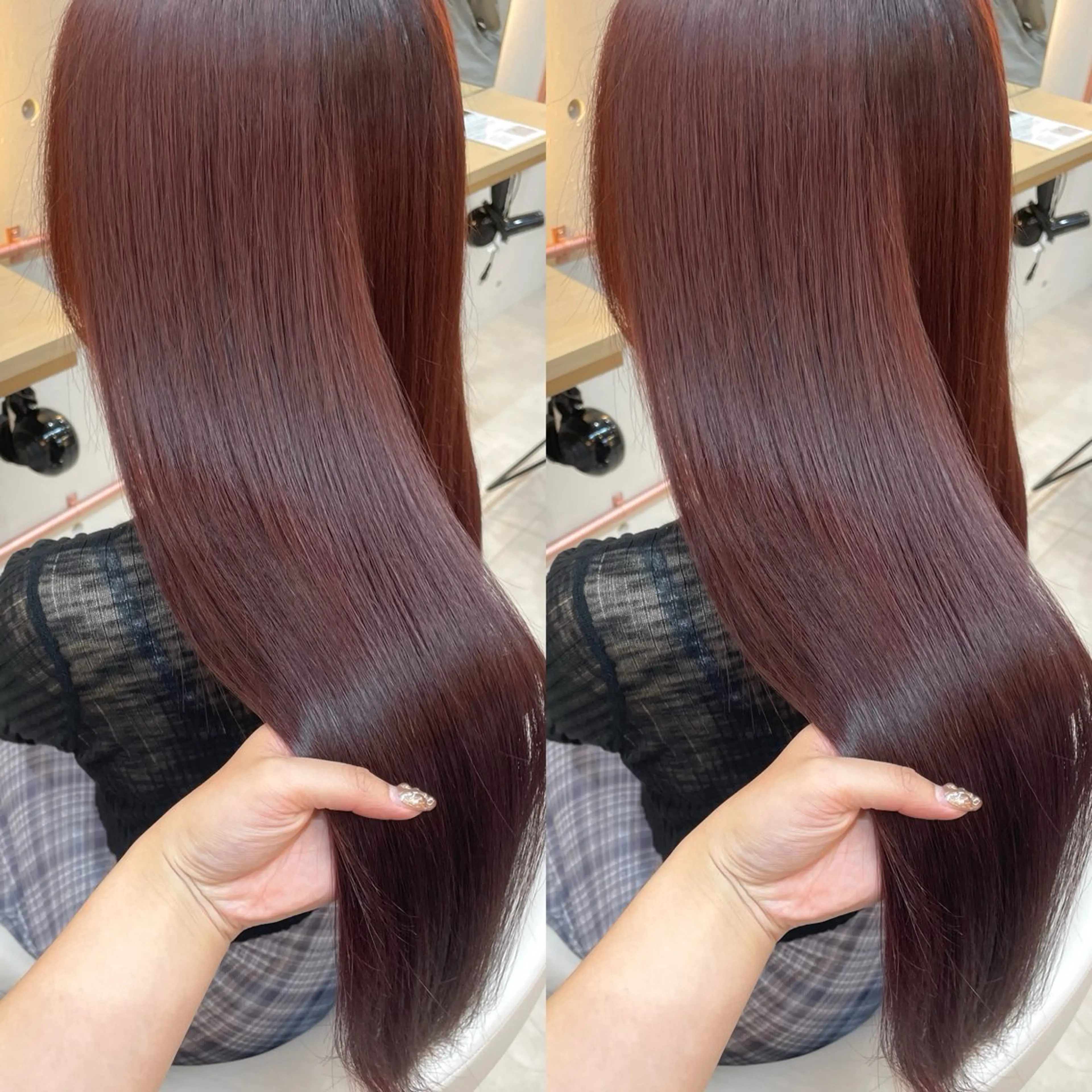 ロング カラー レッドカラー ヘアカラー トリートメント ヘアセット ブリーチ無しダブル カラー🦕まどかのヘアスタイル