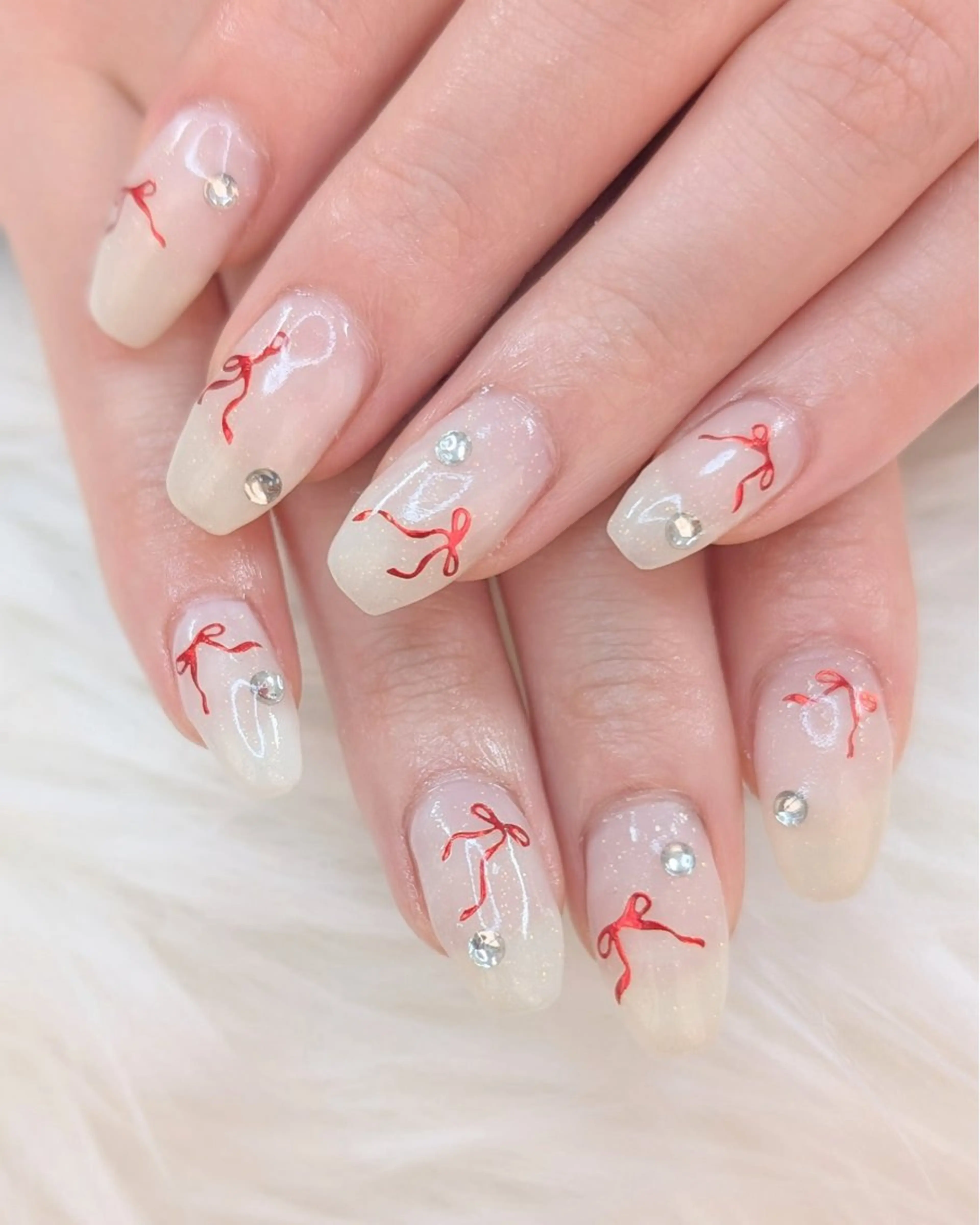 ネイル リボン バレンタイン ハンドネイル Nail&Care LUMET【ルメ】のネイルデザイン