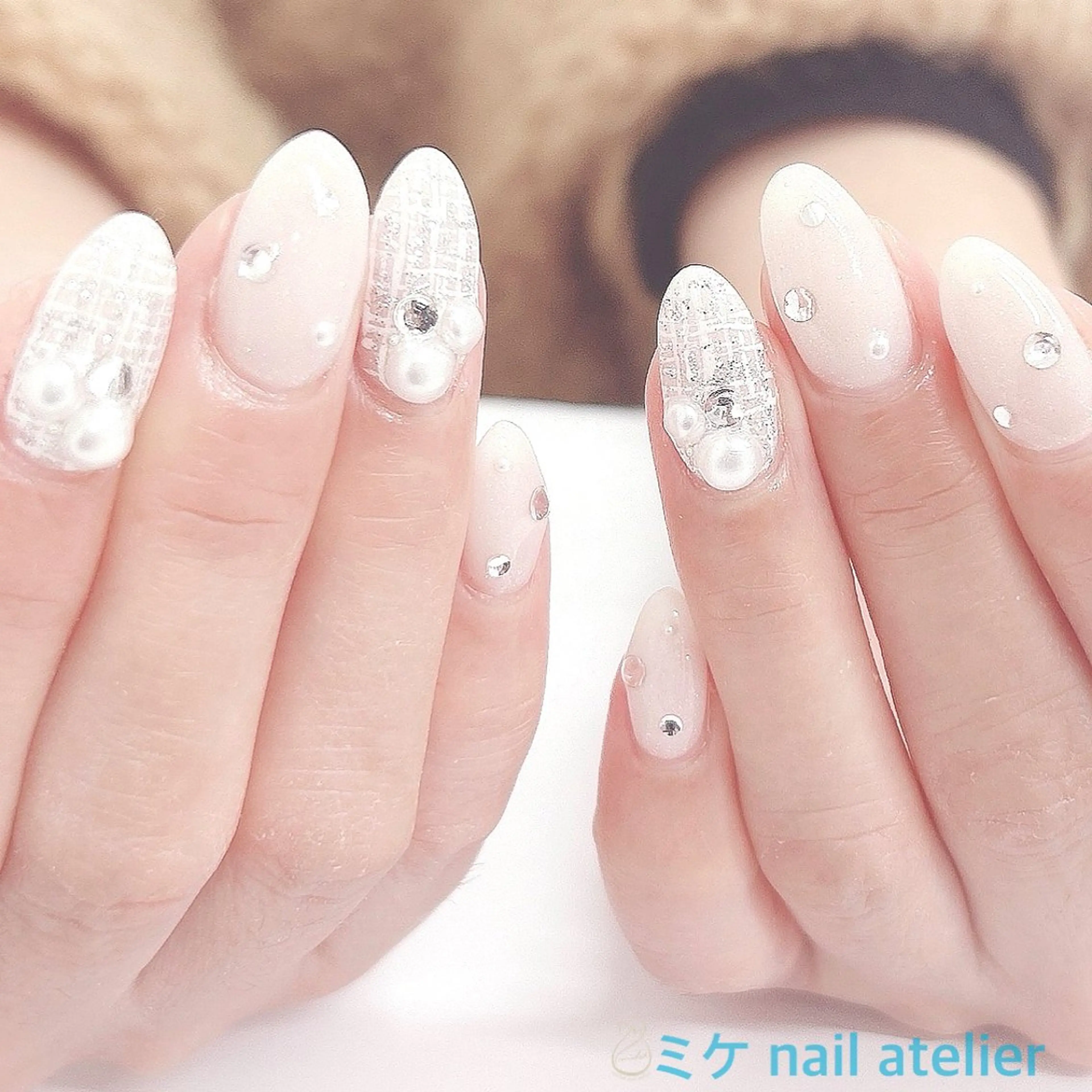 ネイル ジェルネイル ワンカラーネイル ツイードネイル ホワイト 冬ネイル ハンドネイル h. rikaのネイルデザイン