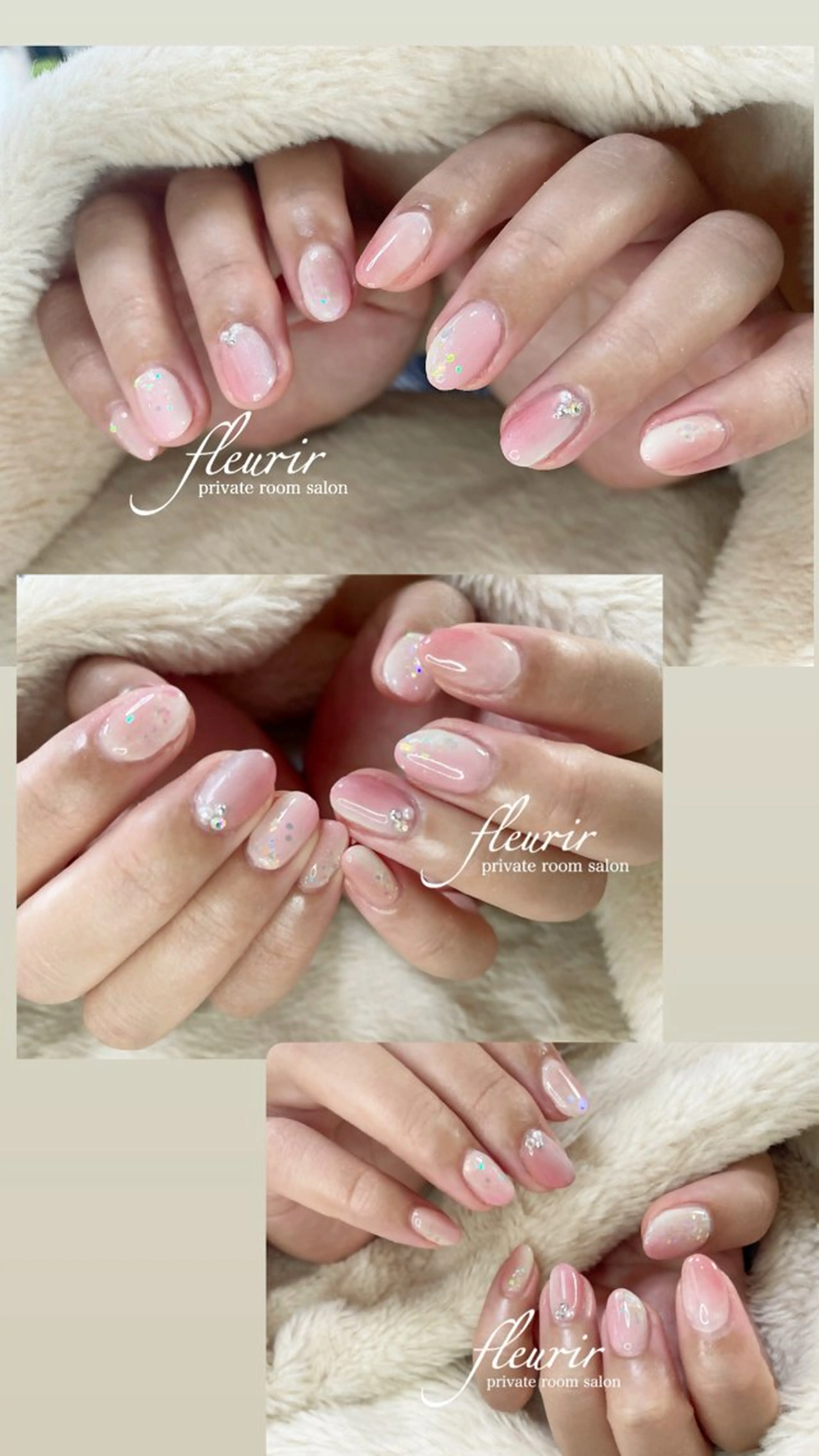 ネイル ニュアンスネイル ピンク ストーンネイル ハンドネイル フルリール 【プライベートサロンのネイルデザイン