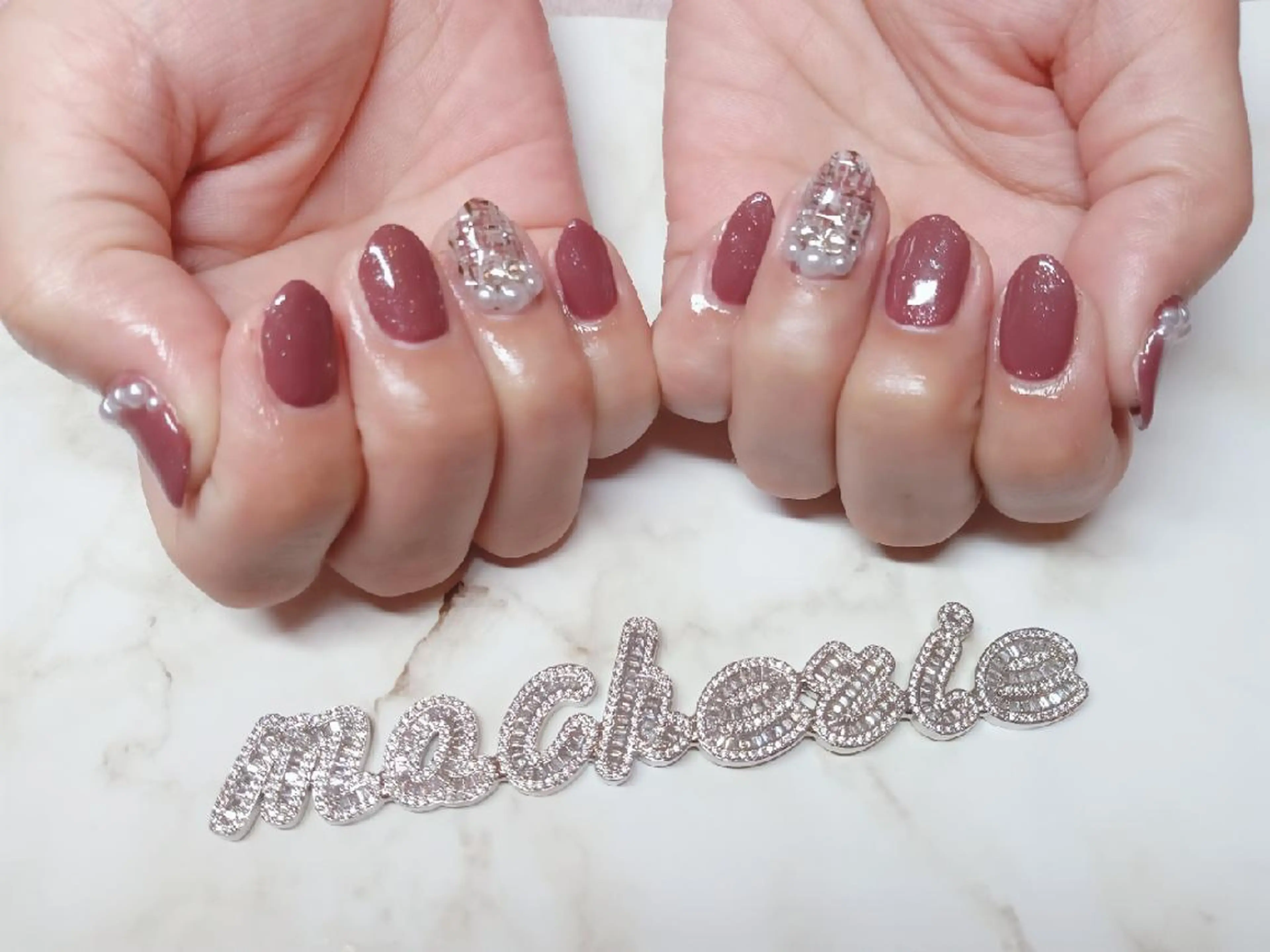 ネイル キラキラネイル ピンク ツイードネイル ハンドネイル Nail Salon macherieのネイルデザイン