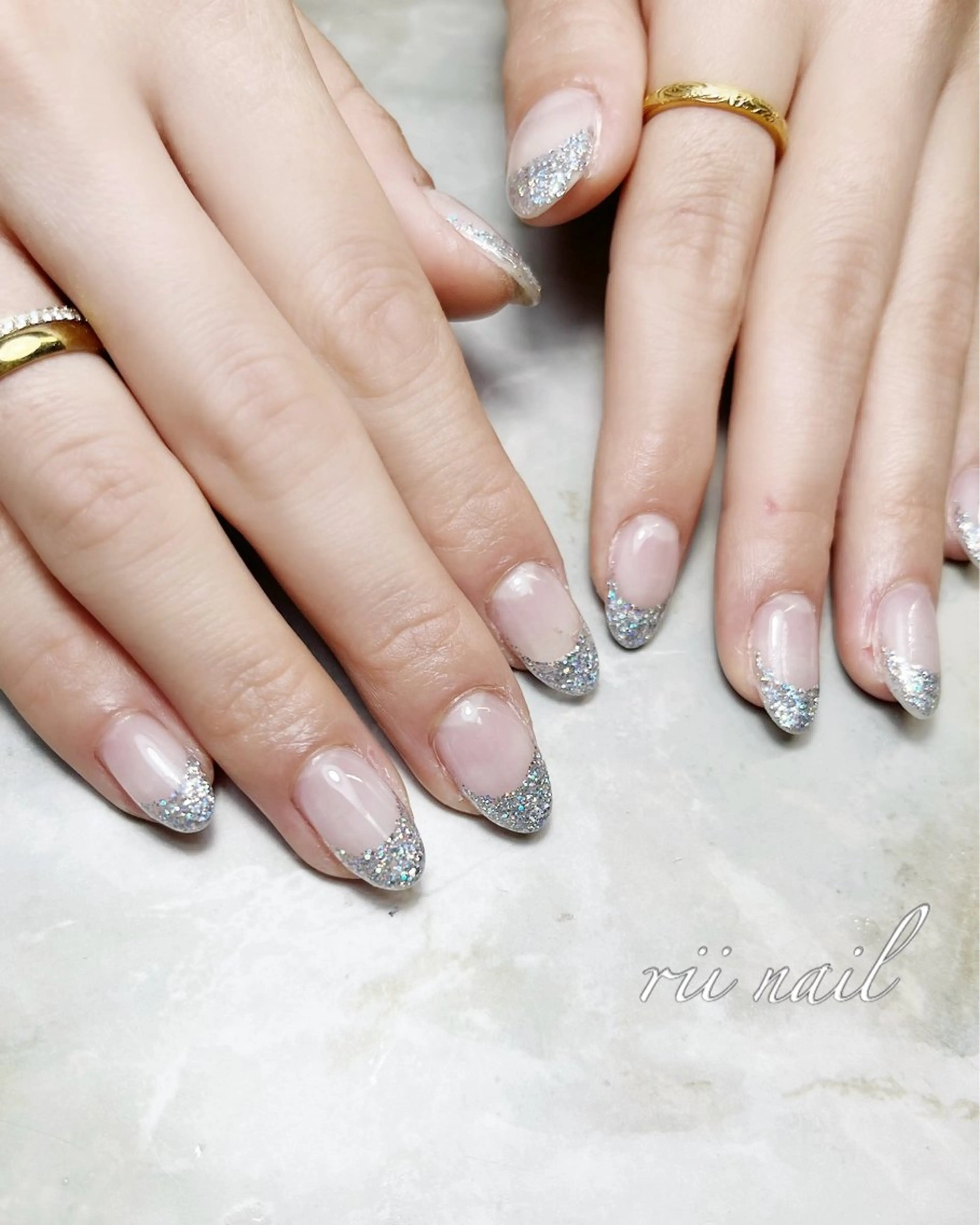 ネイル フレンチネイル ラメ(グリッター) ハンドネイル rii 　nail所属・まつ毛&ネイル rikoのマツエク・マツパデザイン