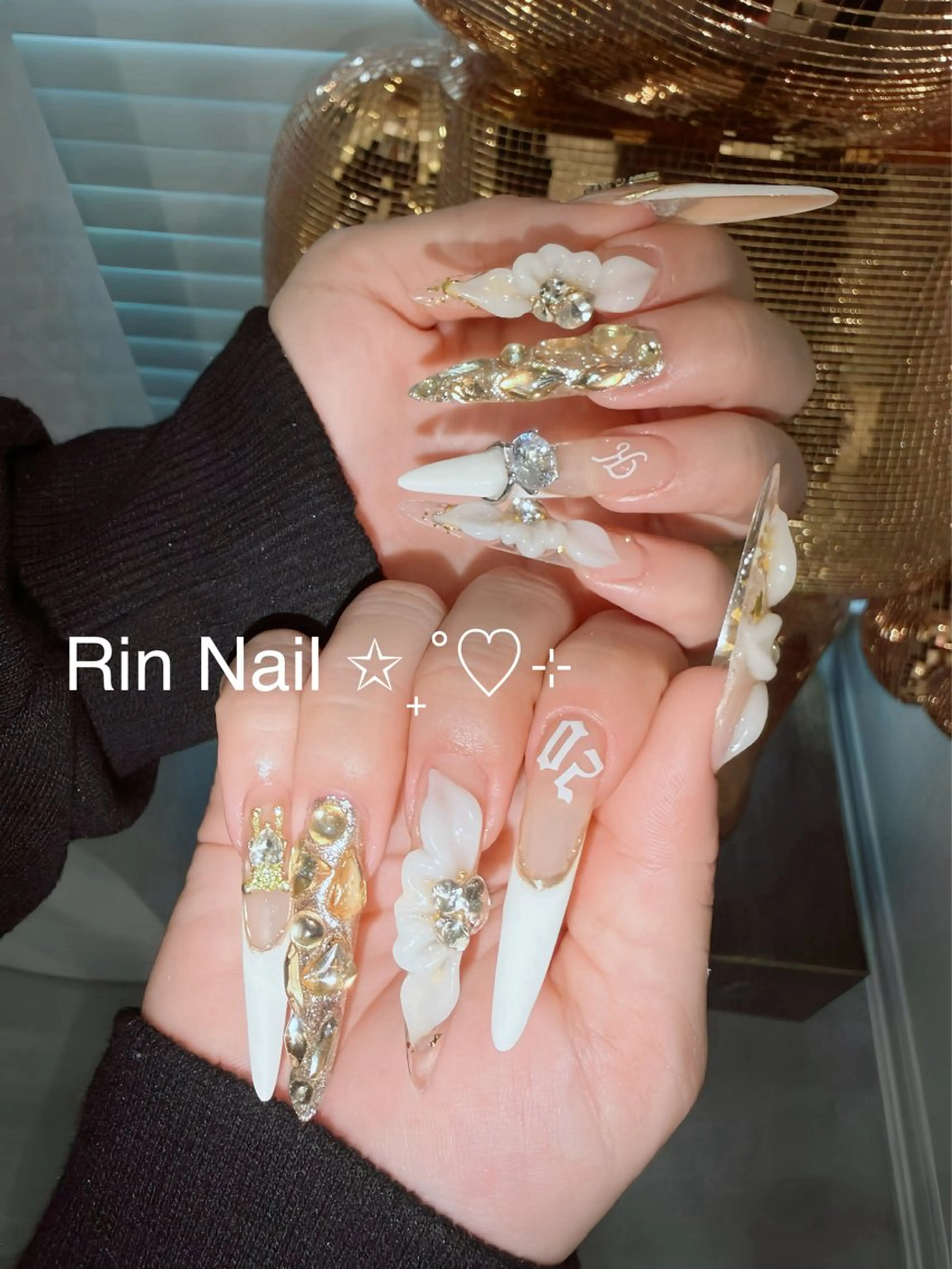 ネイル アートネイル 成人式 ロングネイル ニュアンスネイル スカルプネイル ハンドネイル Rin Nail 新大久保店のネイルデザイン