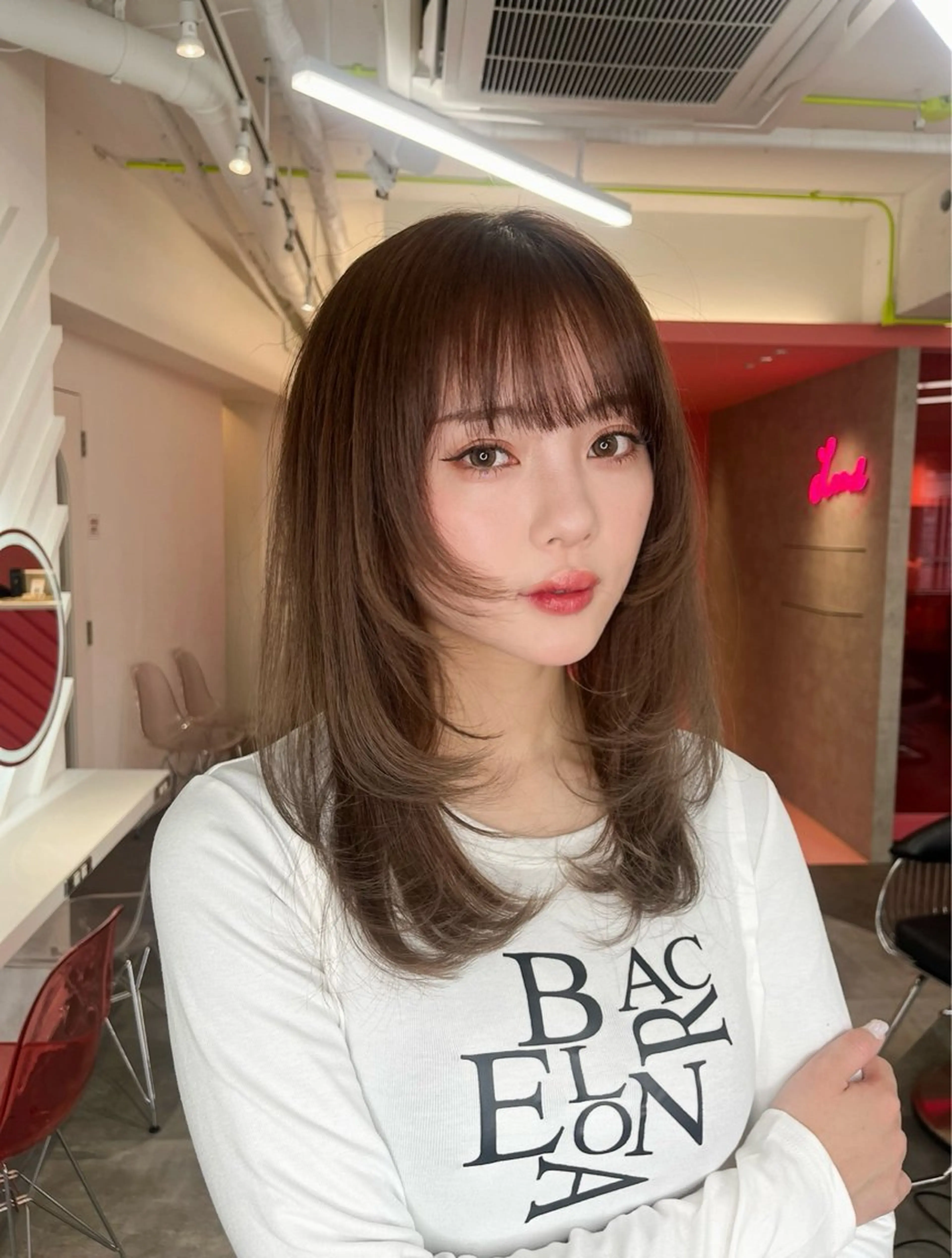 ミディアム 山崎/ボブ縮毛矯正 レイヤー髪質改善のヘアスタイル