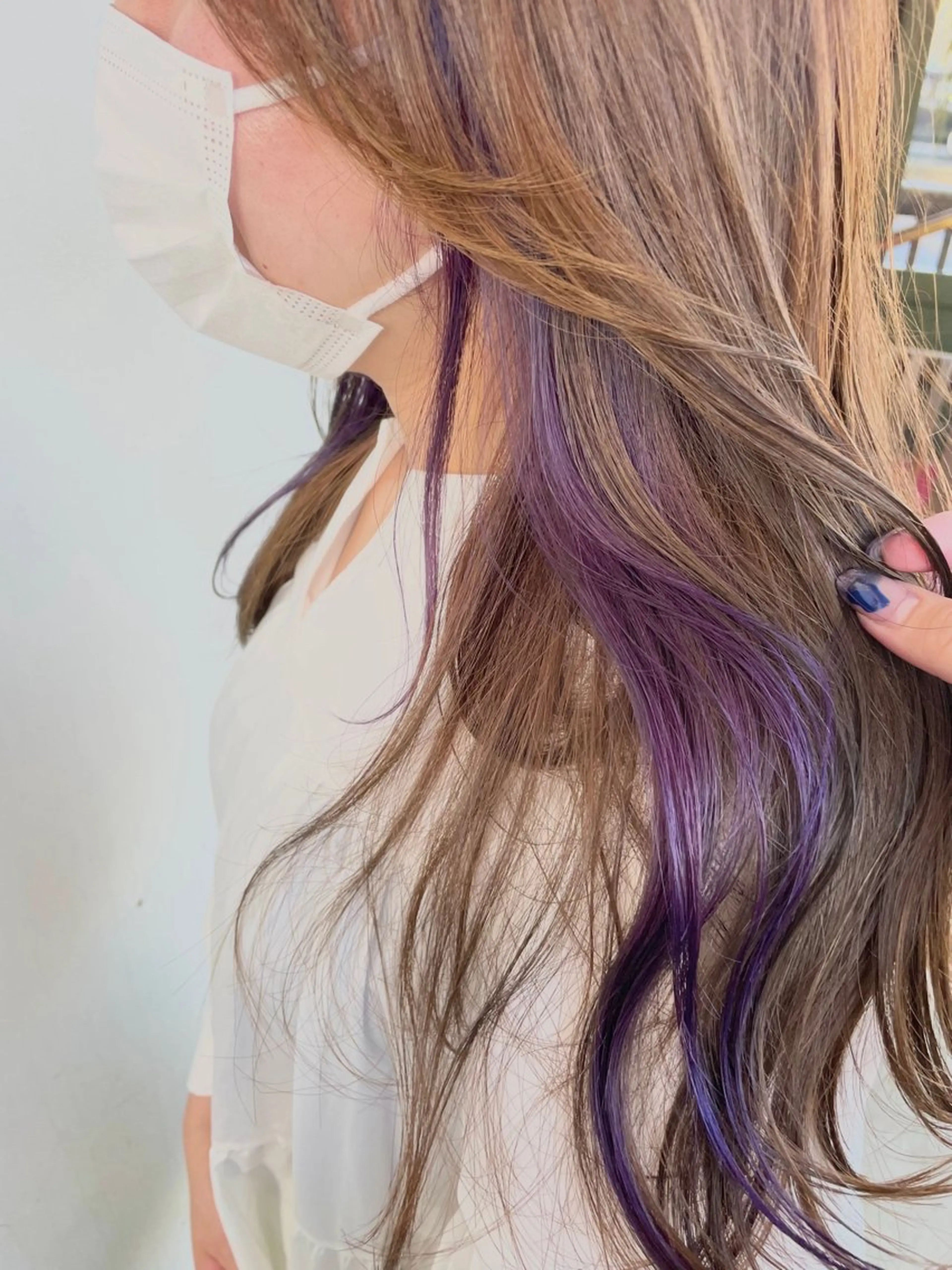 ロング カラー ブラウンカラー イヤリングカラー ラベンダーカラー ヘアカラー 茂原 麻生のヘアスタイル