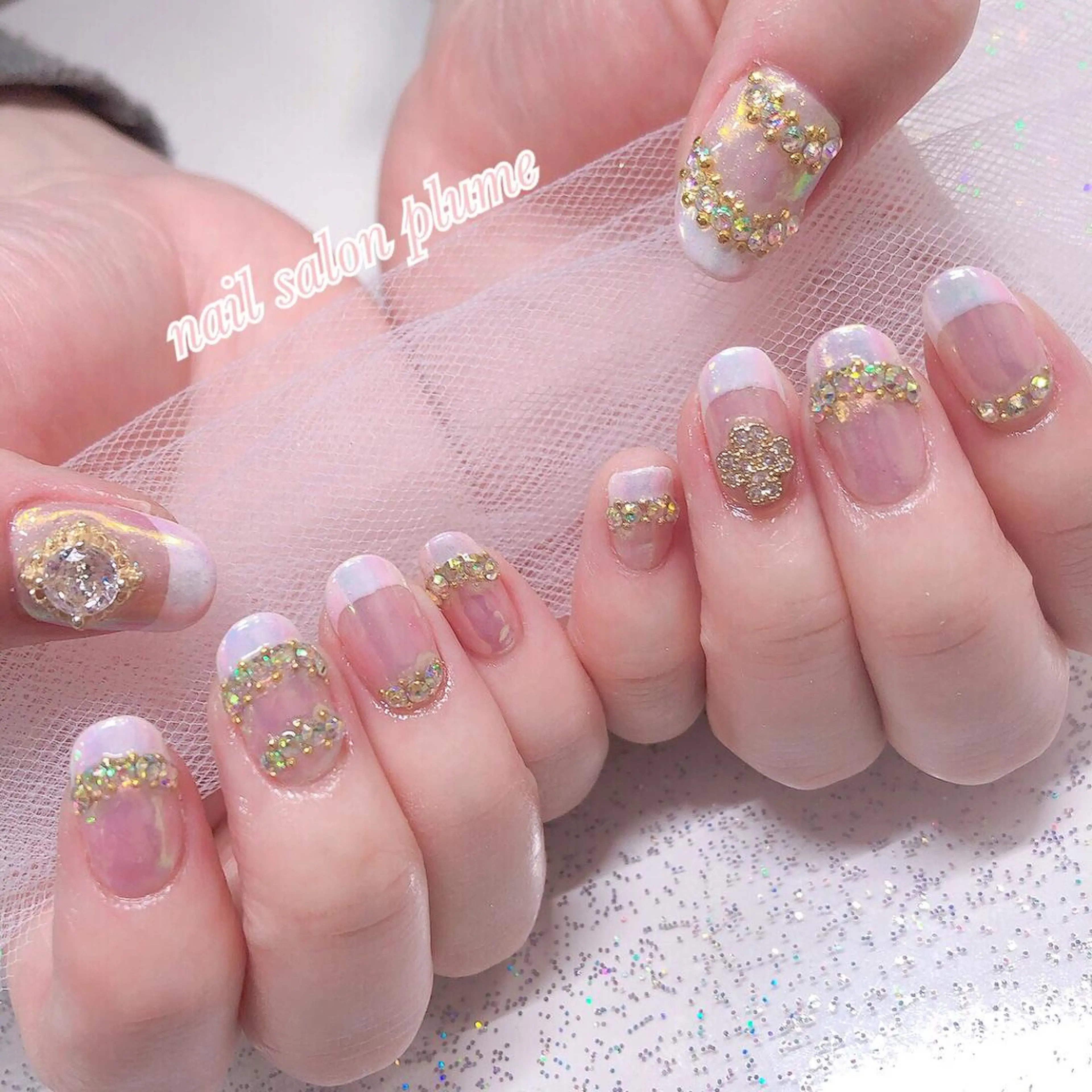 ネイル アートネイル オーロラネイル クリアネイル フレンチネイル ガーリー ハンドネイル plume nail ☆韓国ネイルのネイルデザイン