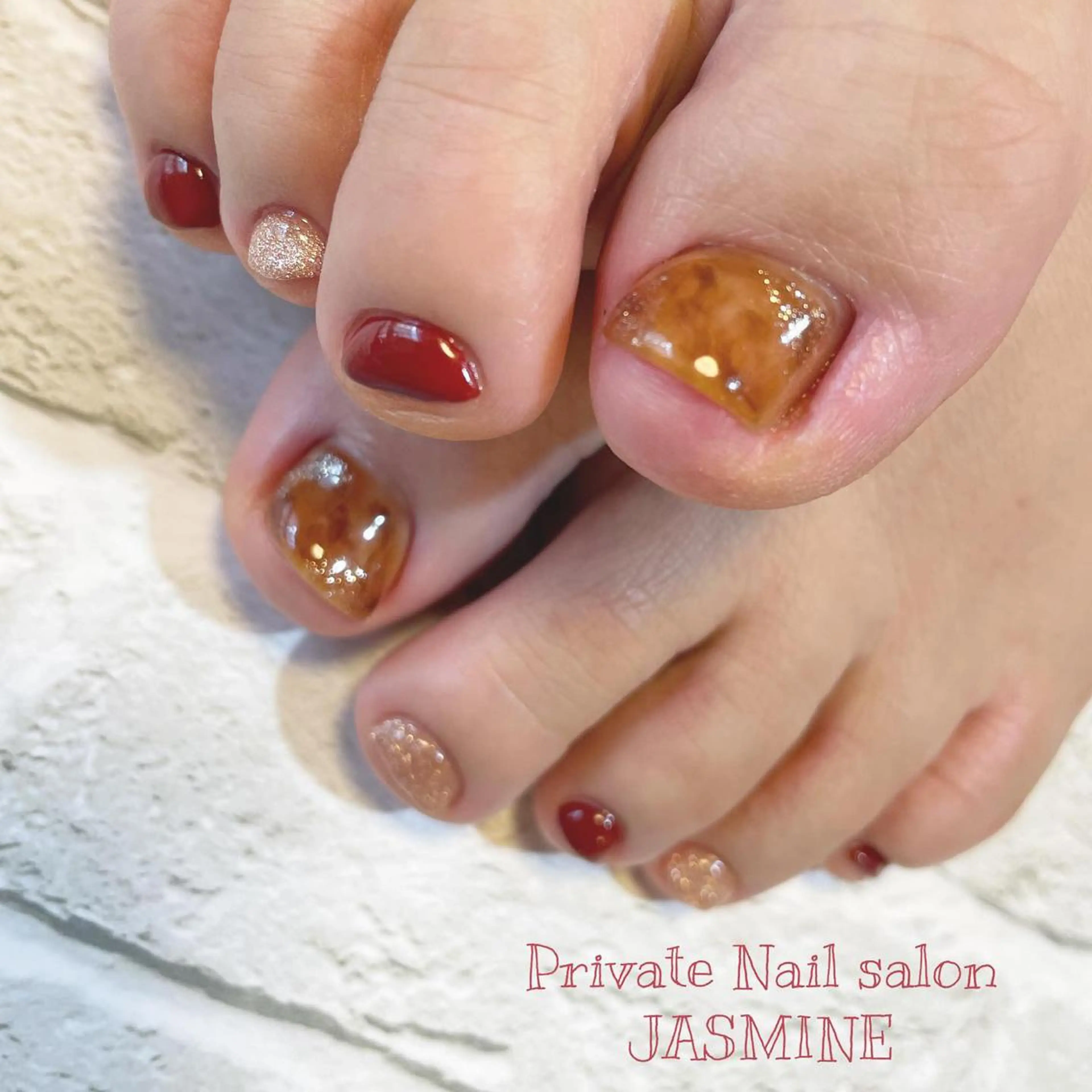 ネイル べっ甲ネイル フットネイル Nail salon JASMINEのネイルデザイン
