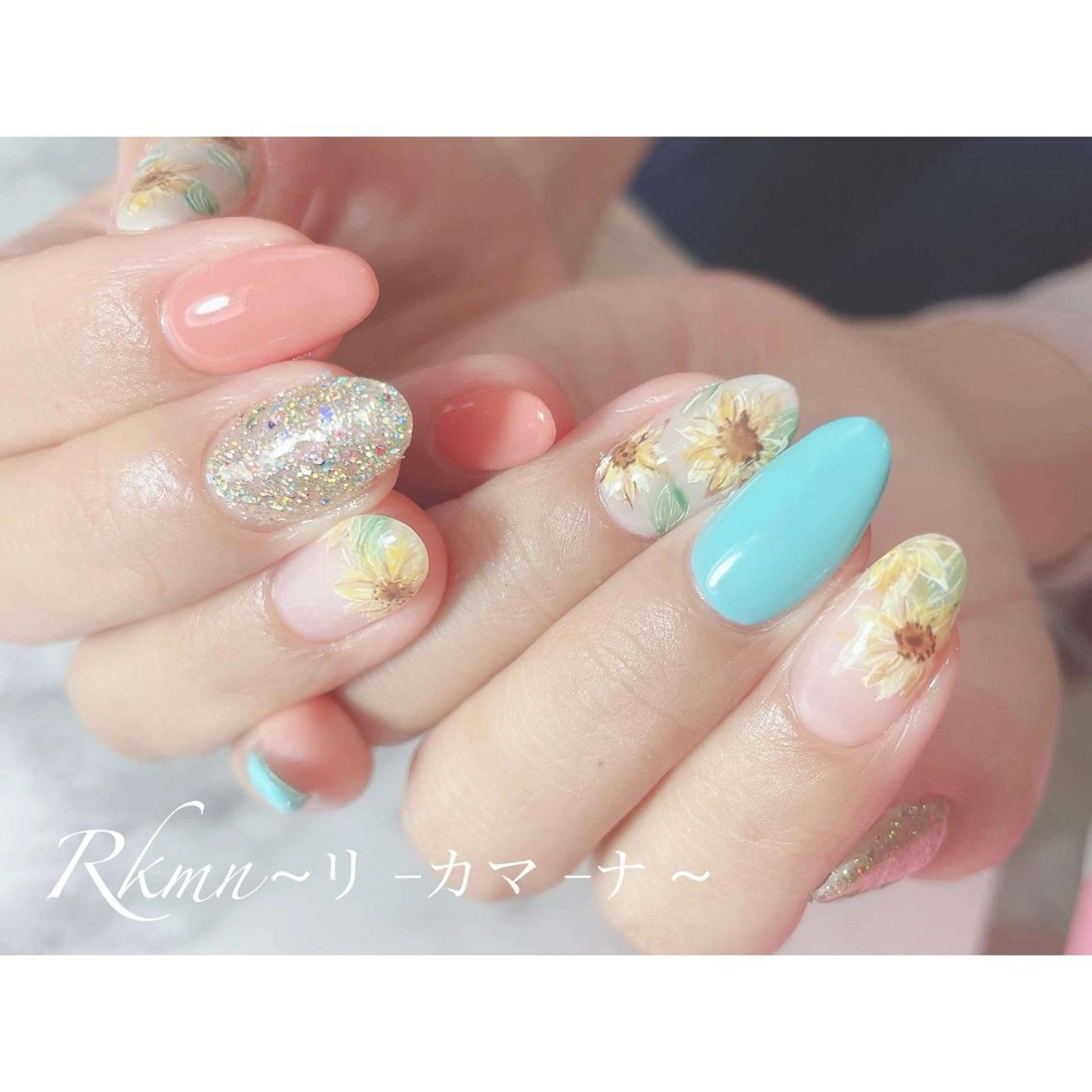 ネイル アートネイル フレンチネイル ジェルネイル グラデーション グリーン ハンドネイル フットネイル ハンドケア Rkmn ~リ-カマ-ナ~のネイルデザイン