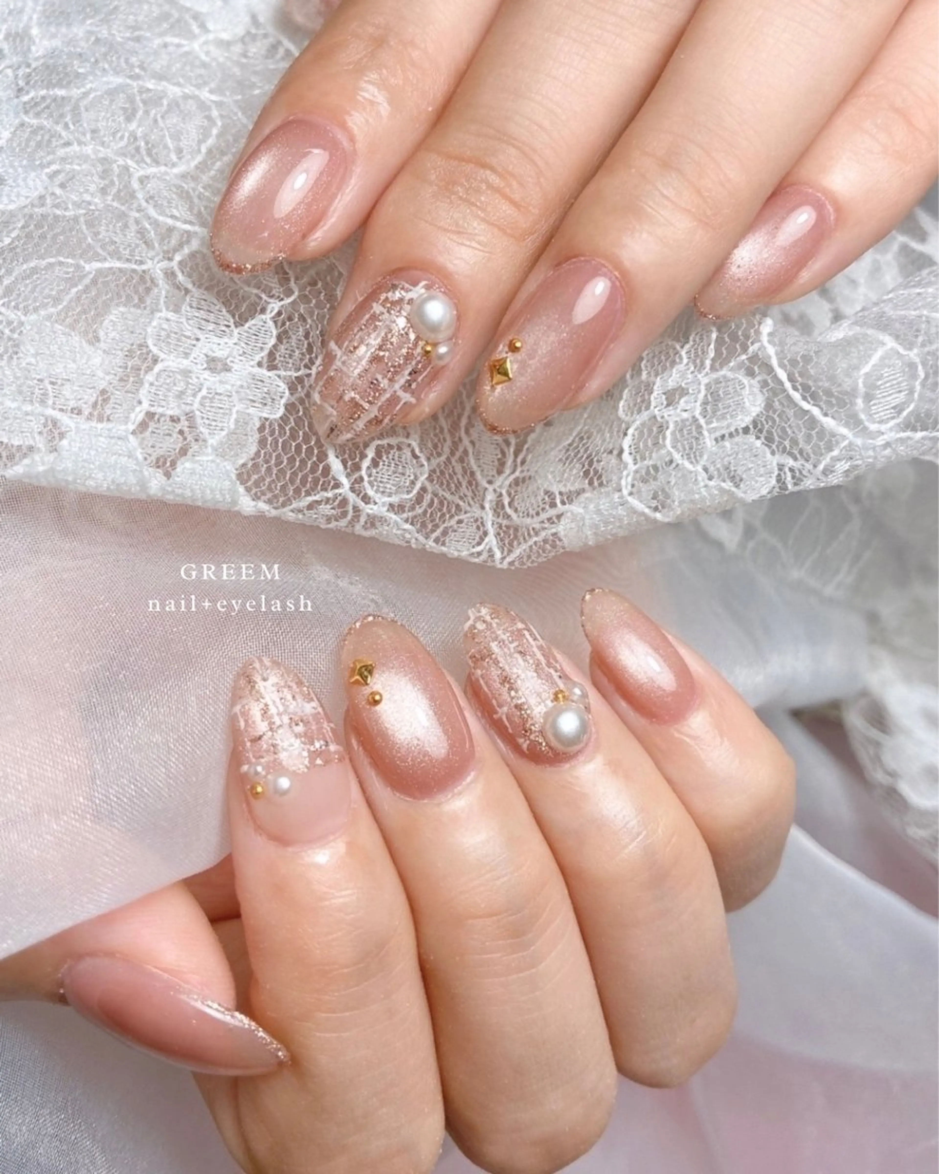 ネイル マグネットネイル オフィスネイル ツイードネイル ハンドネイル GREEM グリームのネイルデザイン