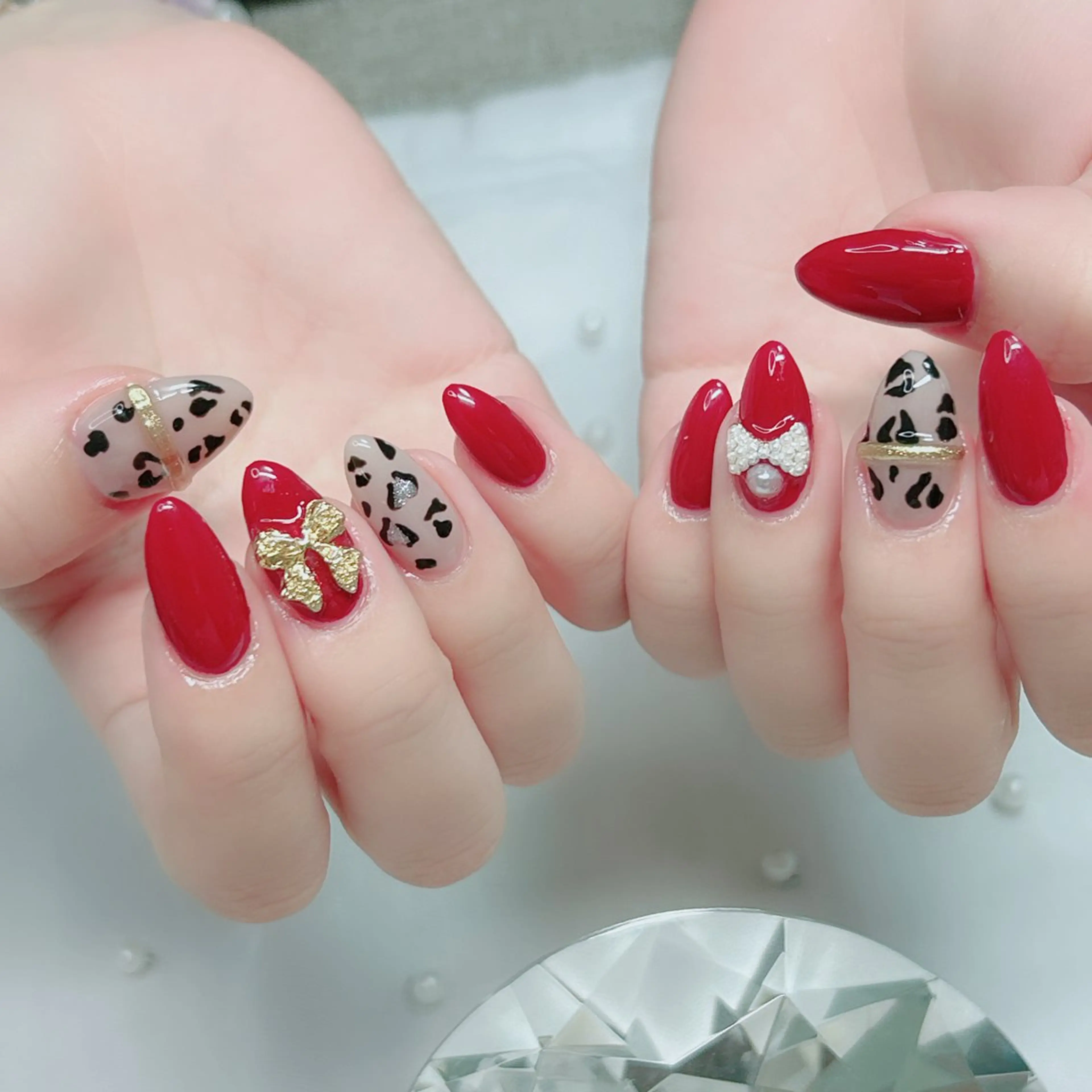 ネイル アニマル柄 アートネイル フレンチネイル ジェルネイル ガーリー ハンドネイル Cute Tips nailのネイルデザイン