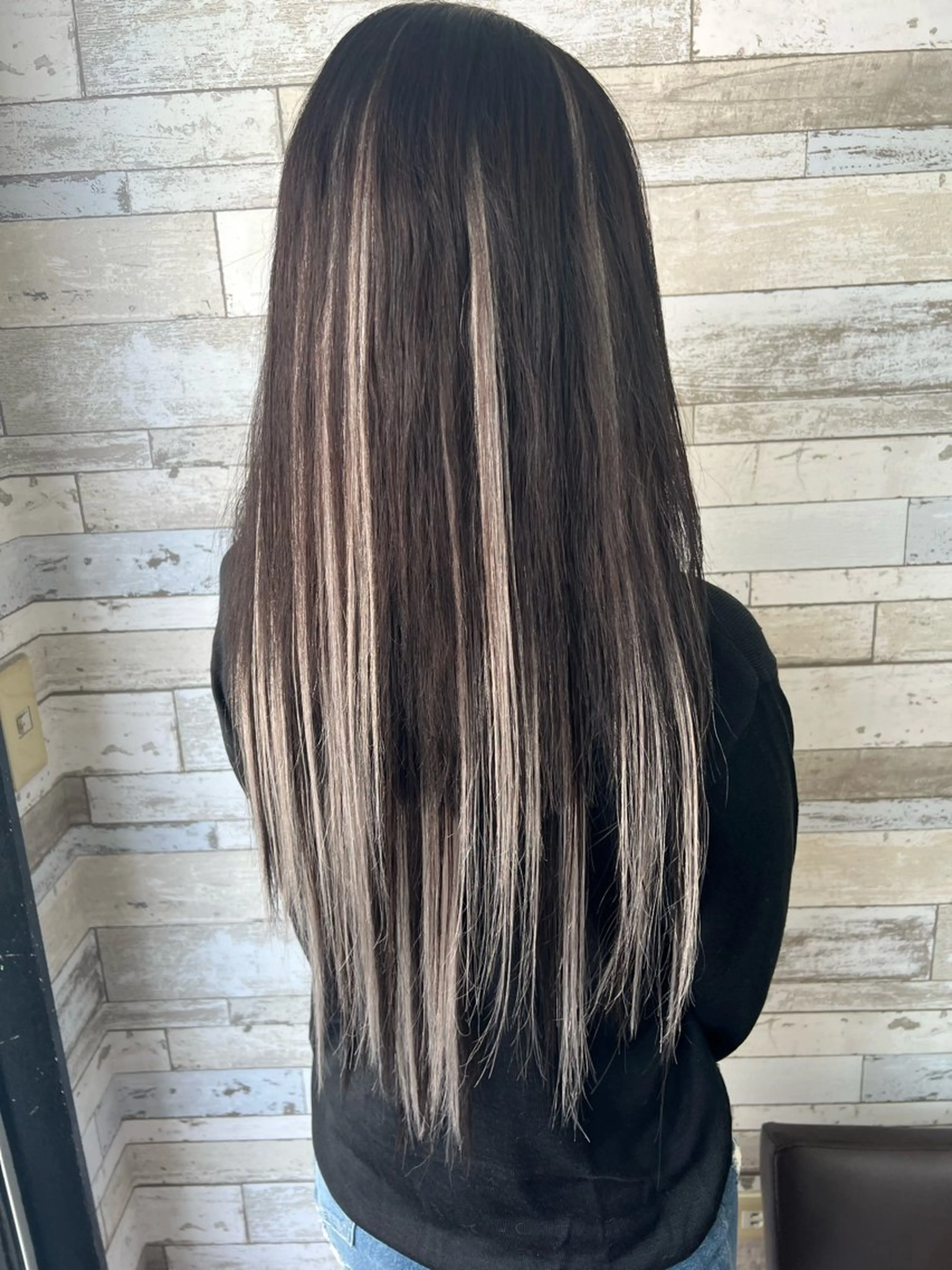 セミロング カラー バレイヤージュ 黒髪 エクステ レイヤーカット ヘアカラー エクステ B-W ⭐️REIKOのヘアスタイル