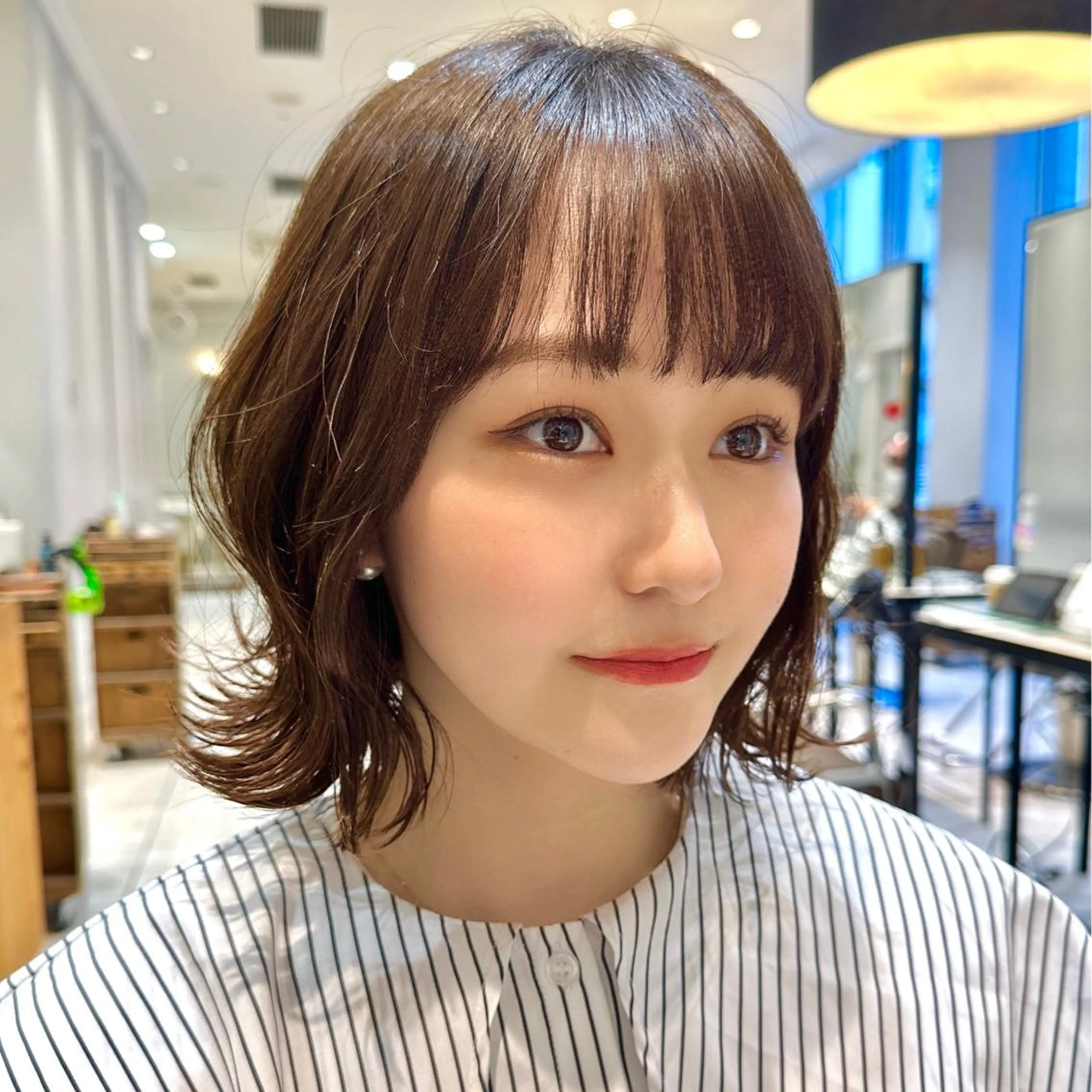 ミディアム ショートボブ ボブ くびれヘア シースルーバング 外ハネヘア カット ヘアカラー トリートメント 💎小顔前髪&髪質 改善カラー💎片桐のヘアスタイル